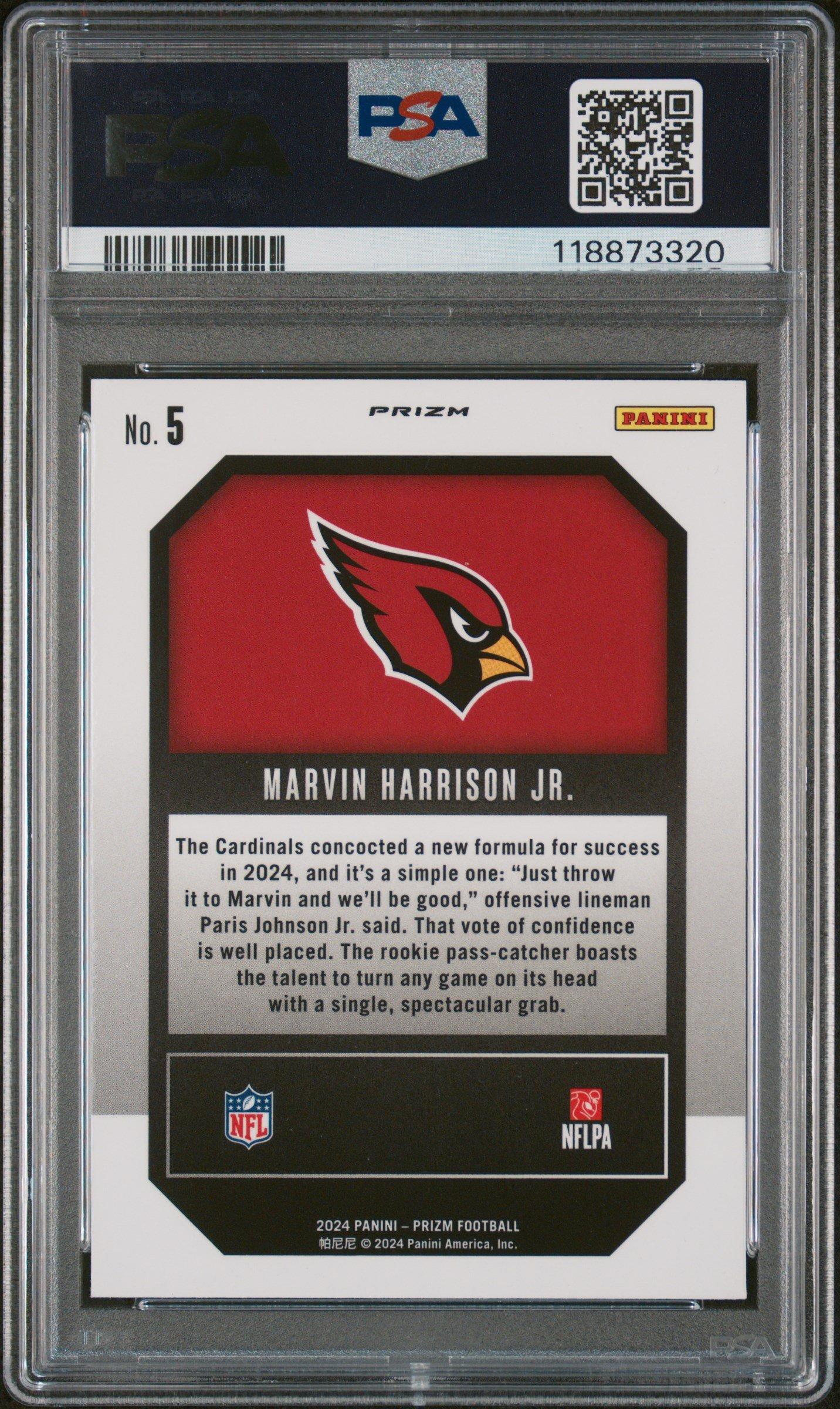 2024 Panini Prizm Emergent 5 Marvin Harrison Jr. Green Ice PSA 10