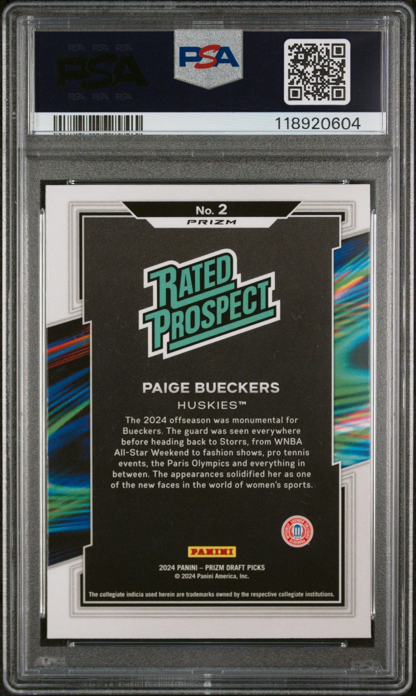 2024 Panini Prizm Draft Picks Rated Prospect 2 Paige Bueckers Purple Wave PSA 9