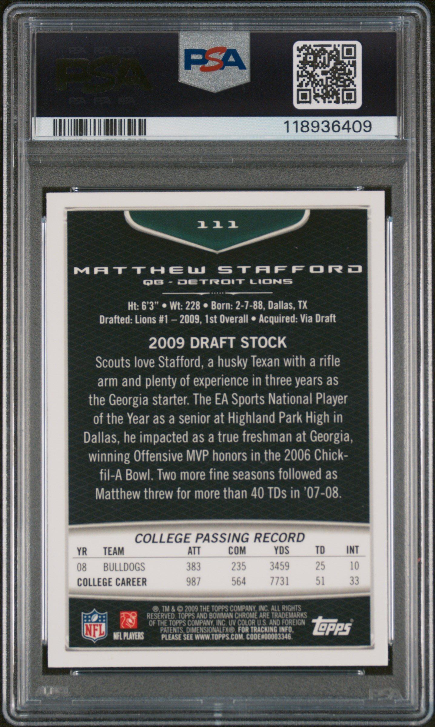2009 Bowman Chrome 111 Matthew Stafford PSA 10