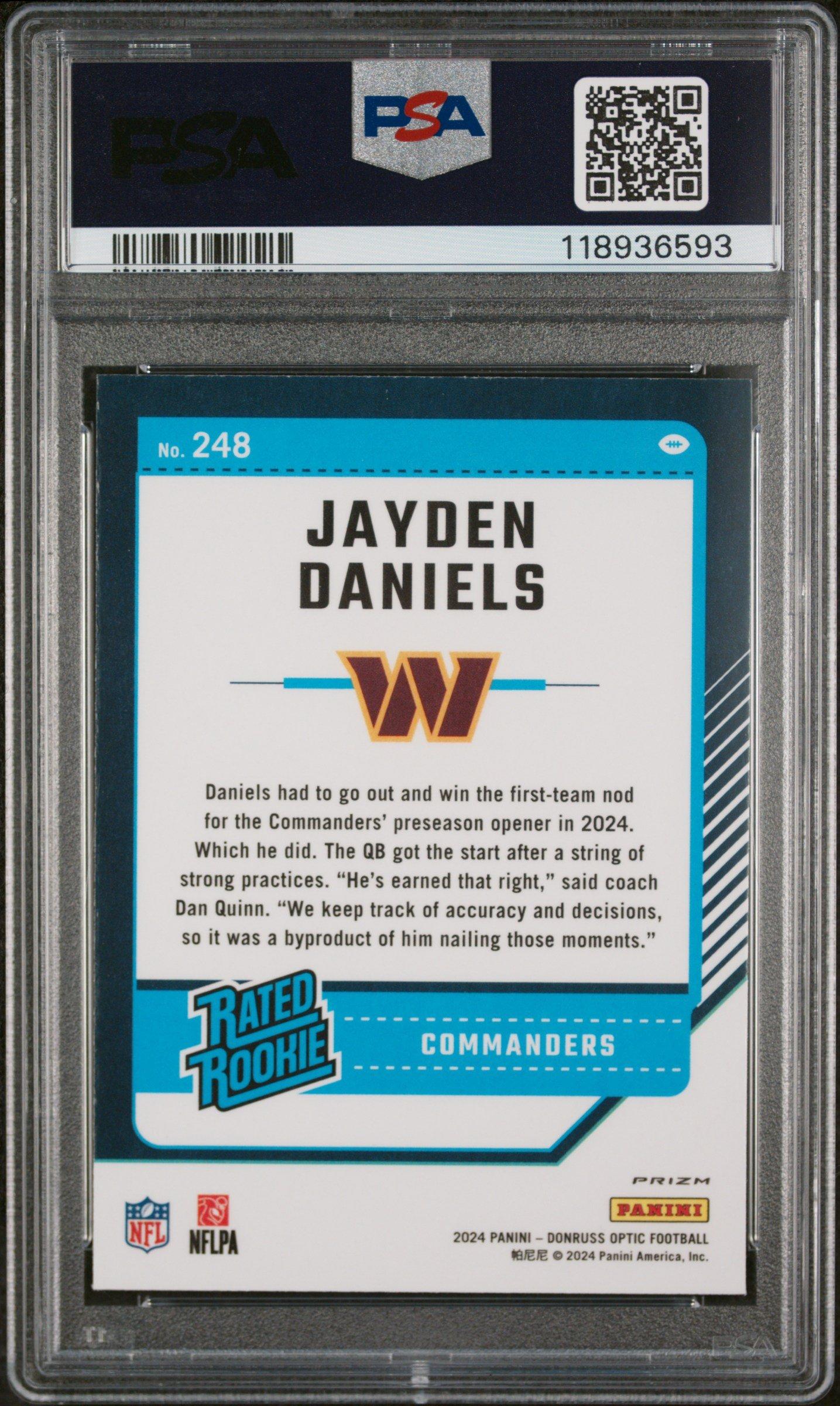 2024 Panini Donruss Optic 248 Jayden Daniels Purple Shock PSA