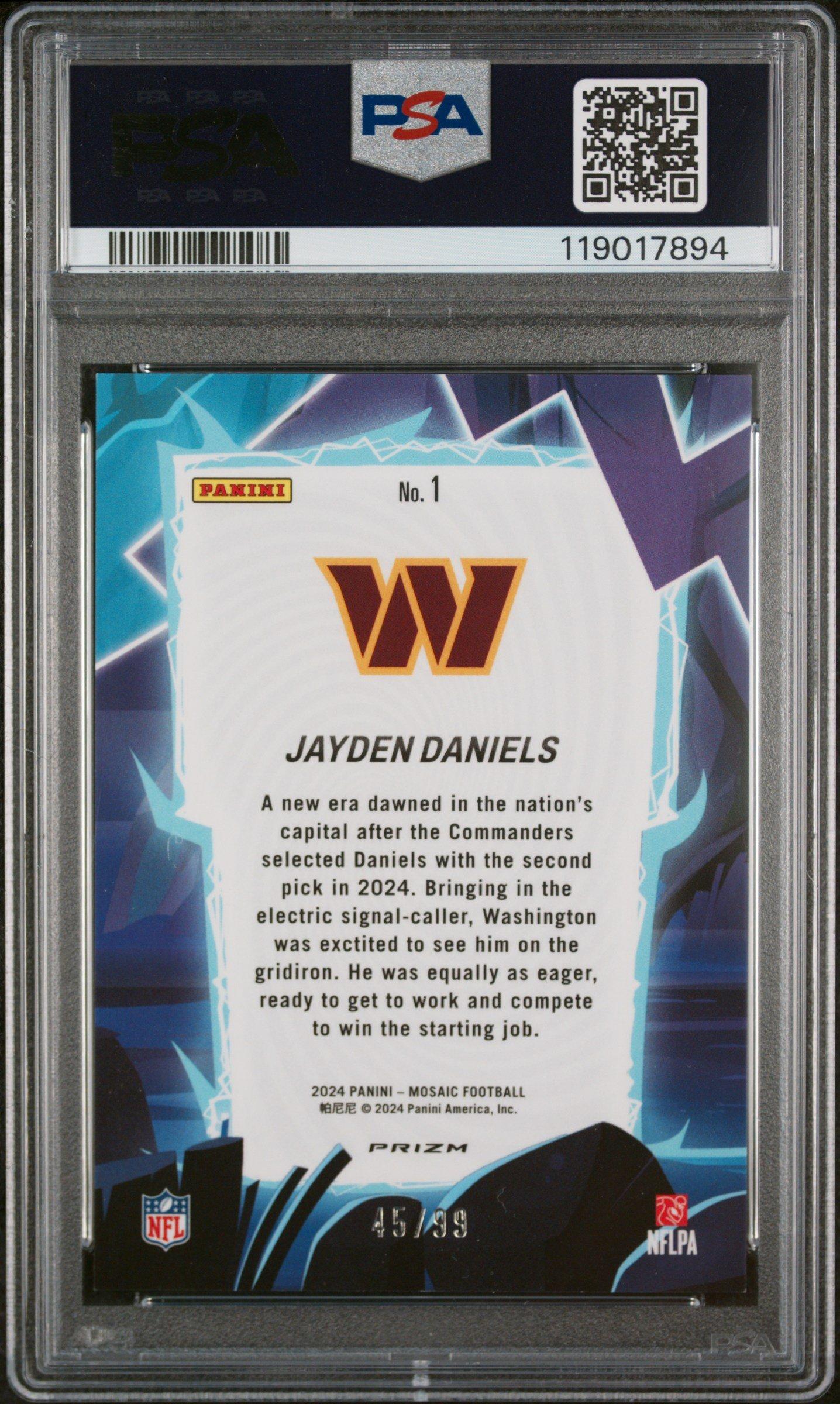 2024 Panini Mosaic Storm 1 Jayden Daniels Blue PSA 9