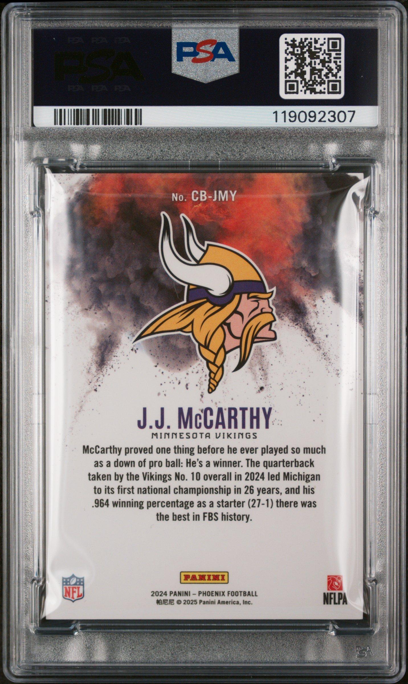 2024 Panini Phoenix Color Blast Cbjmy Jj Mccarthy PSA 10 Graded