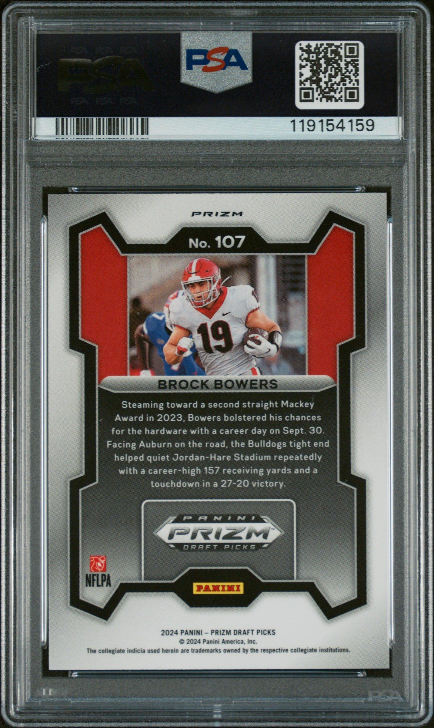 2024 Panini Prizm Draft Picks 107 Brock Bowers Green Prizm PSA 10