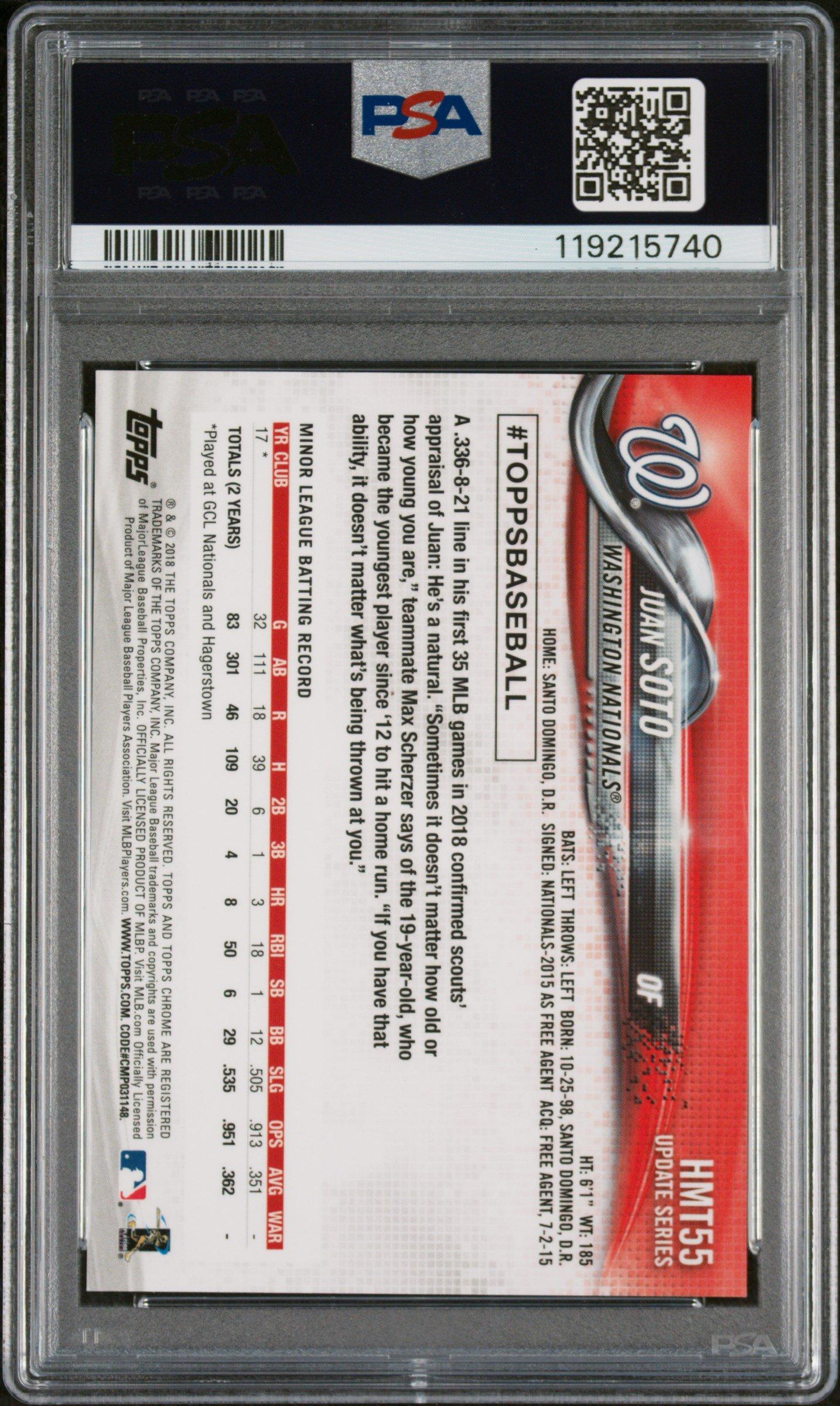 2018 Topps Chrome Update Hmt55 Juan Soto Pink Refractor PSA 10