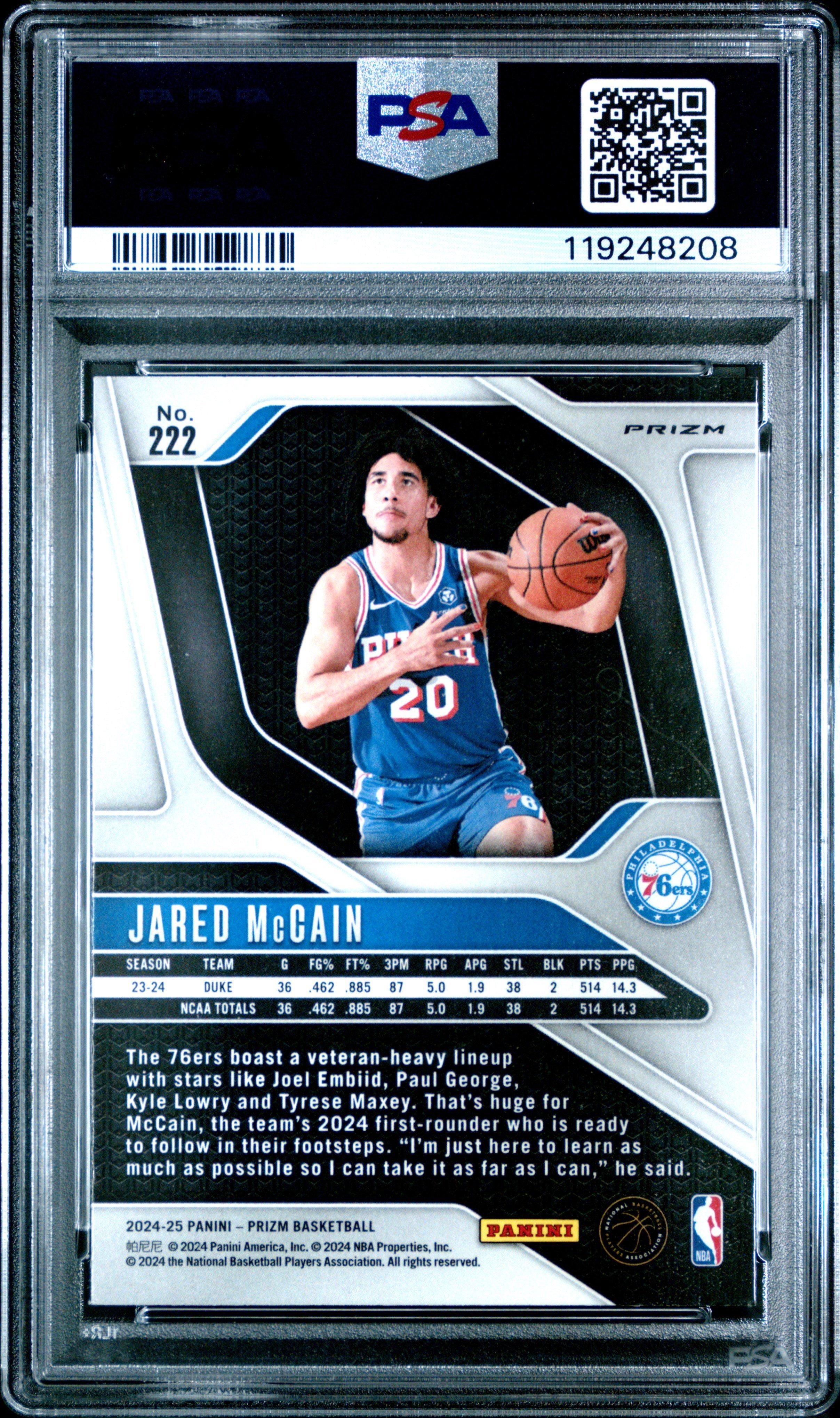 2024 Panini Prizm 222 Jared Mccain Silver Prizm PSA 10