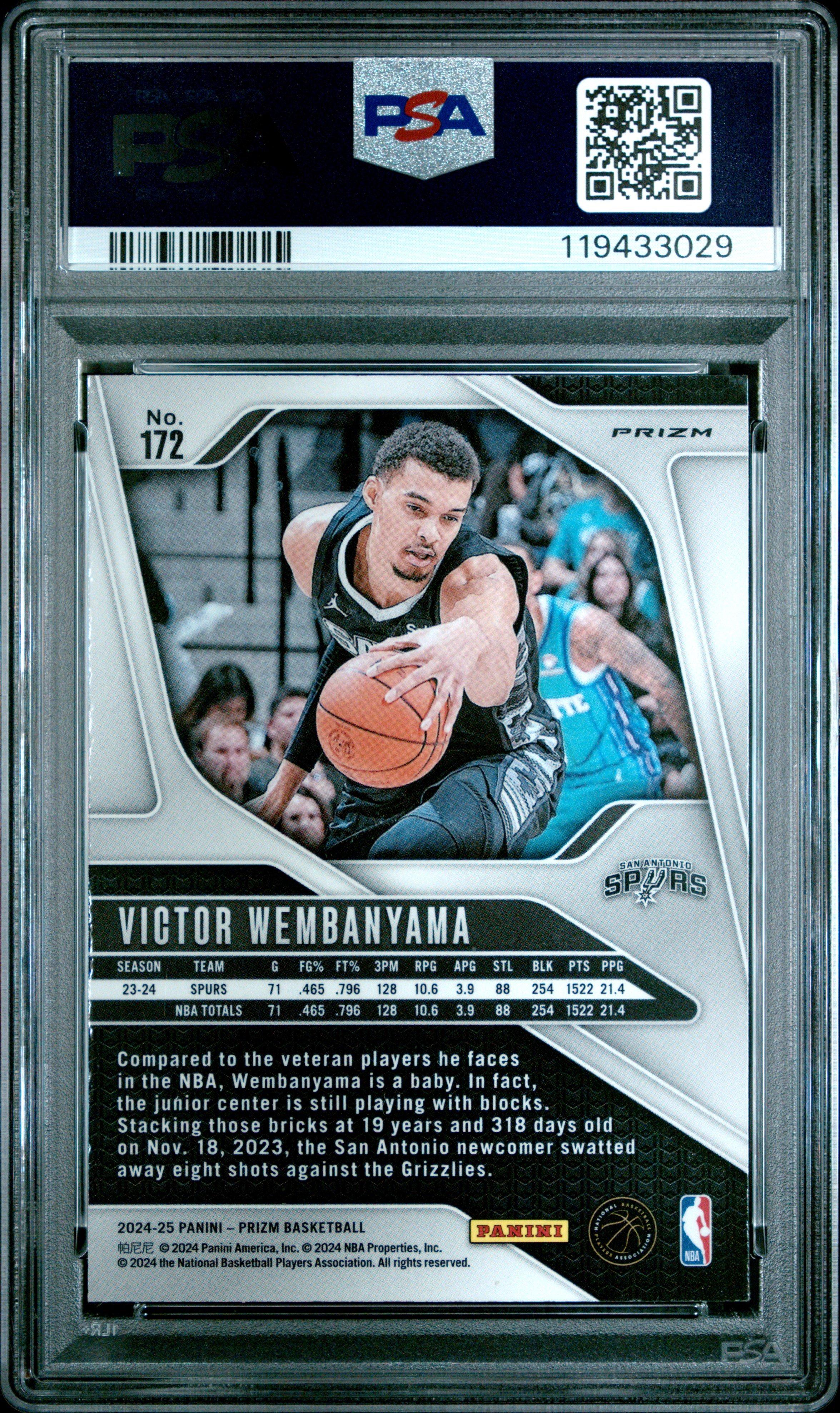 2024 Panini Prizm 172 Victor Wembanyama Ruby Wave PSA 10 Graded