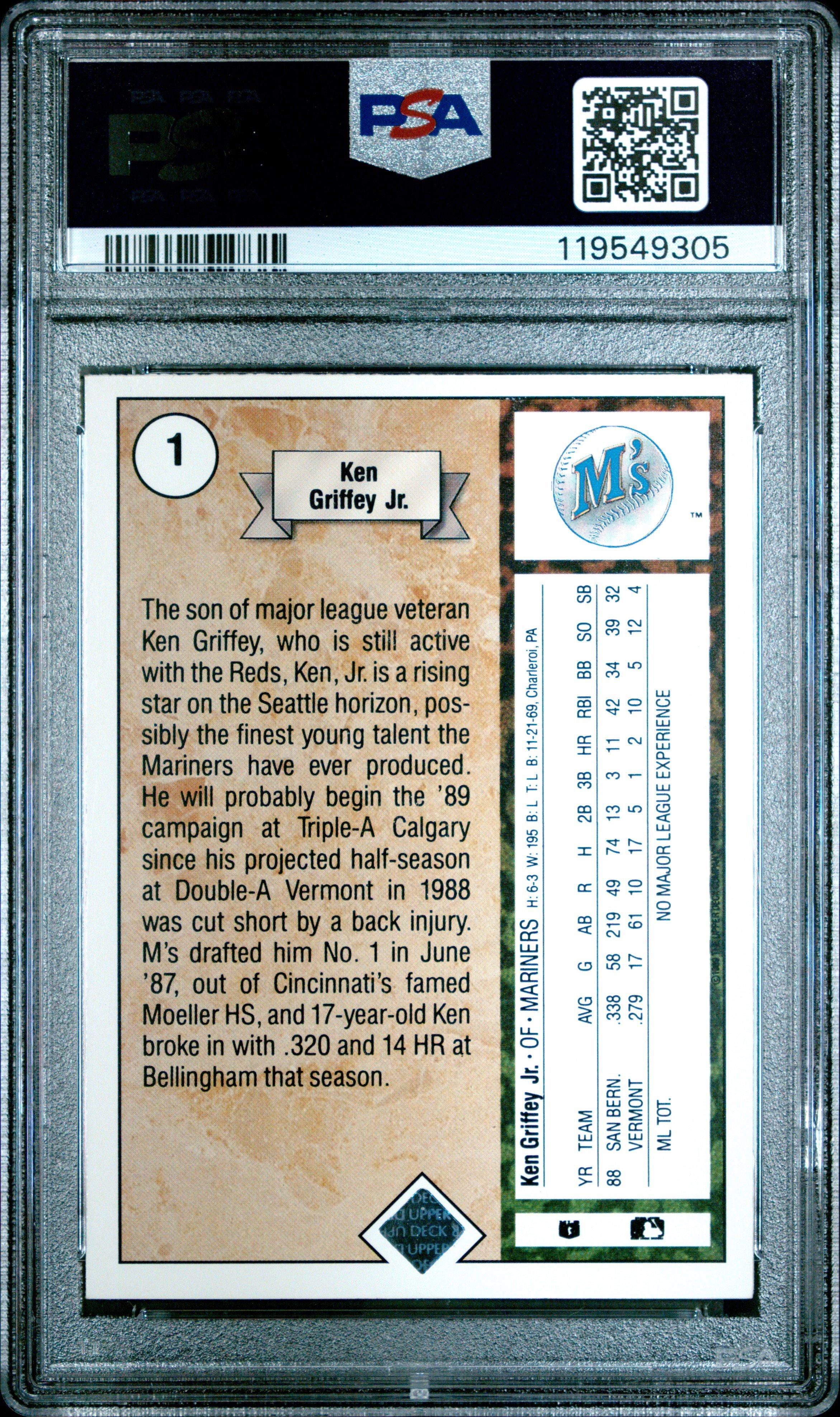 1989 Upper Deck 1 Ken Griffey Jr. Star Rookie PSA 8