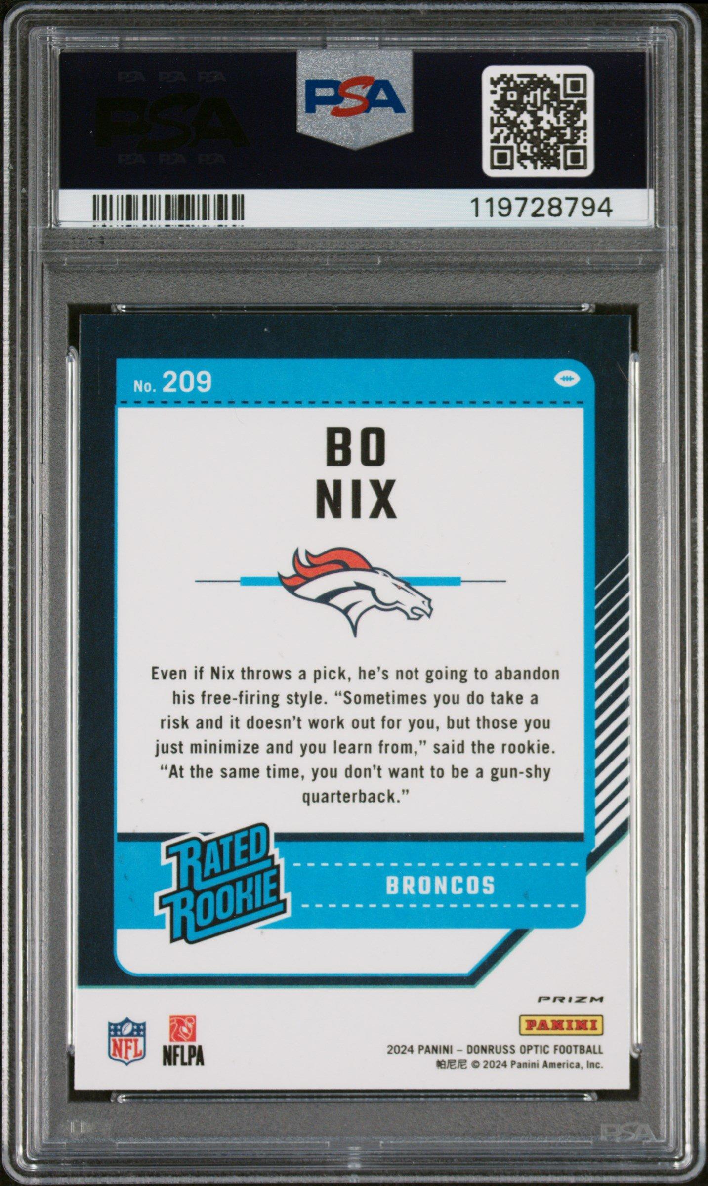 2024 Panini Donruss Optic 209 Bo Nix Holo PSA