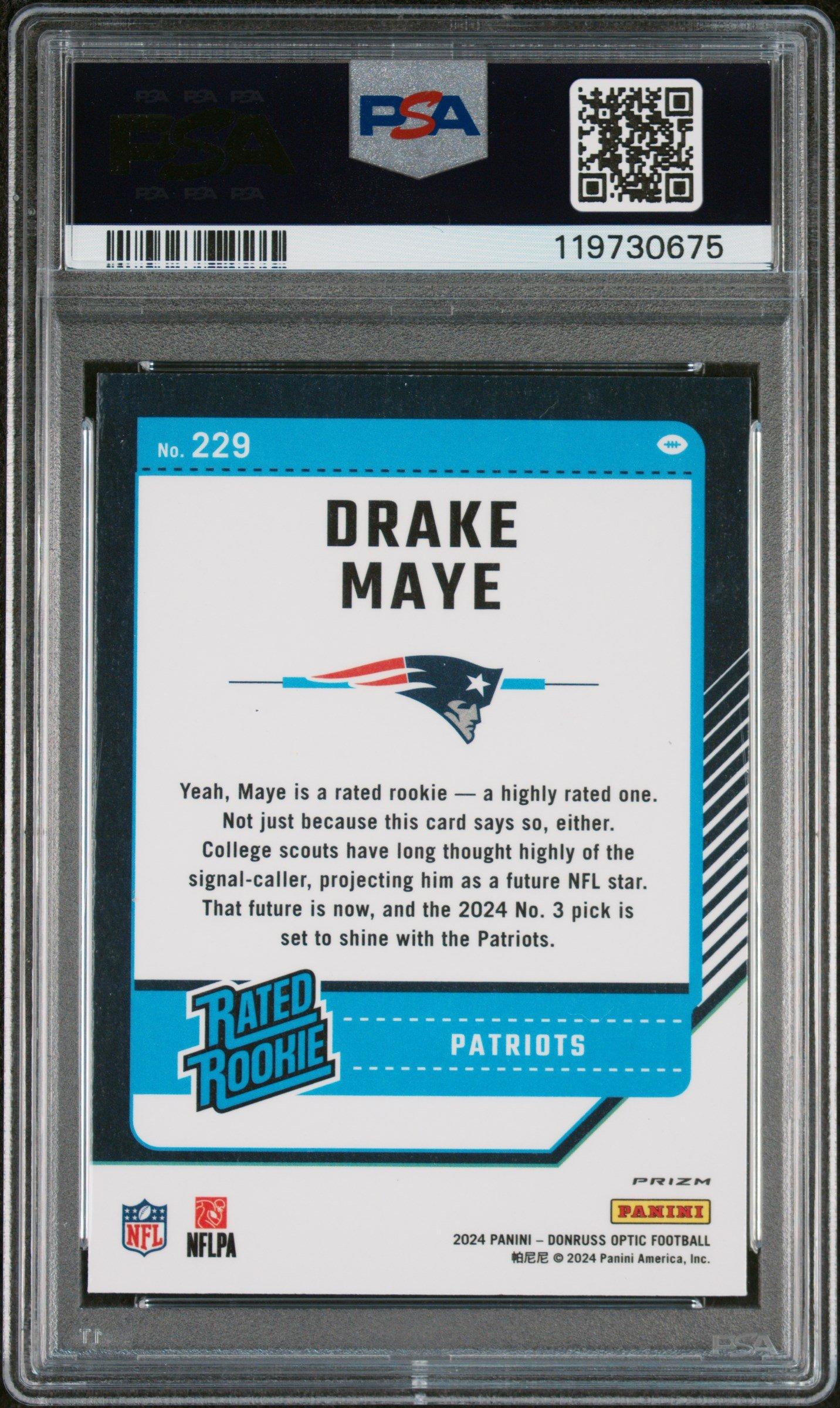2024 Panini Donruss Optic 229 Drake Maye Holo PSA 9