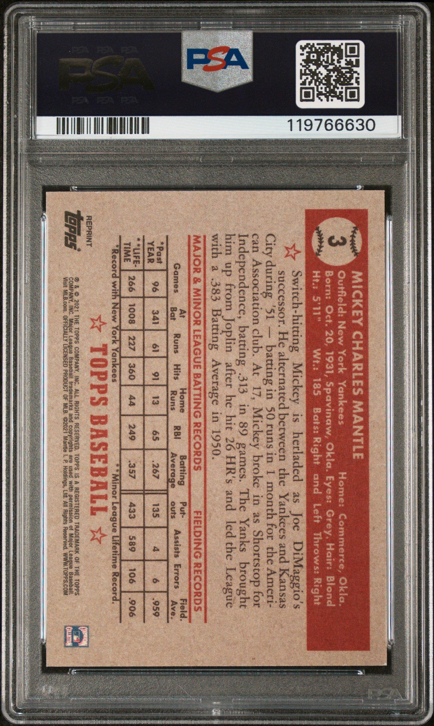 2021 Topps X Mickey Mantle Collection Mickey Mantle PSA 9
