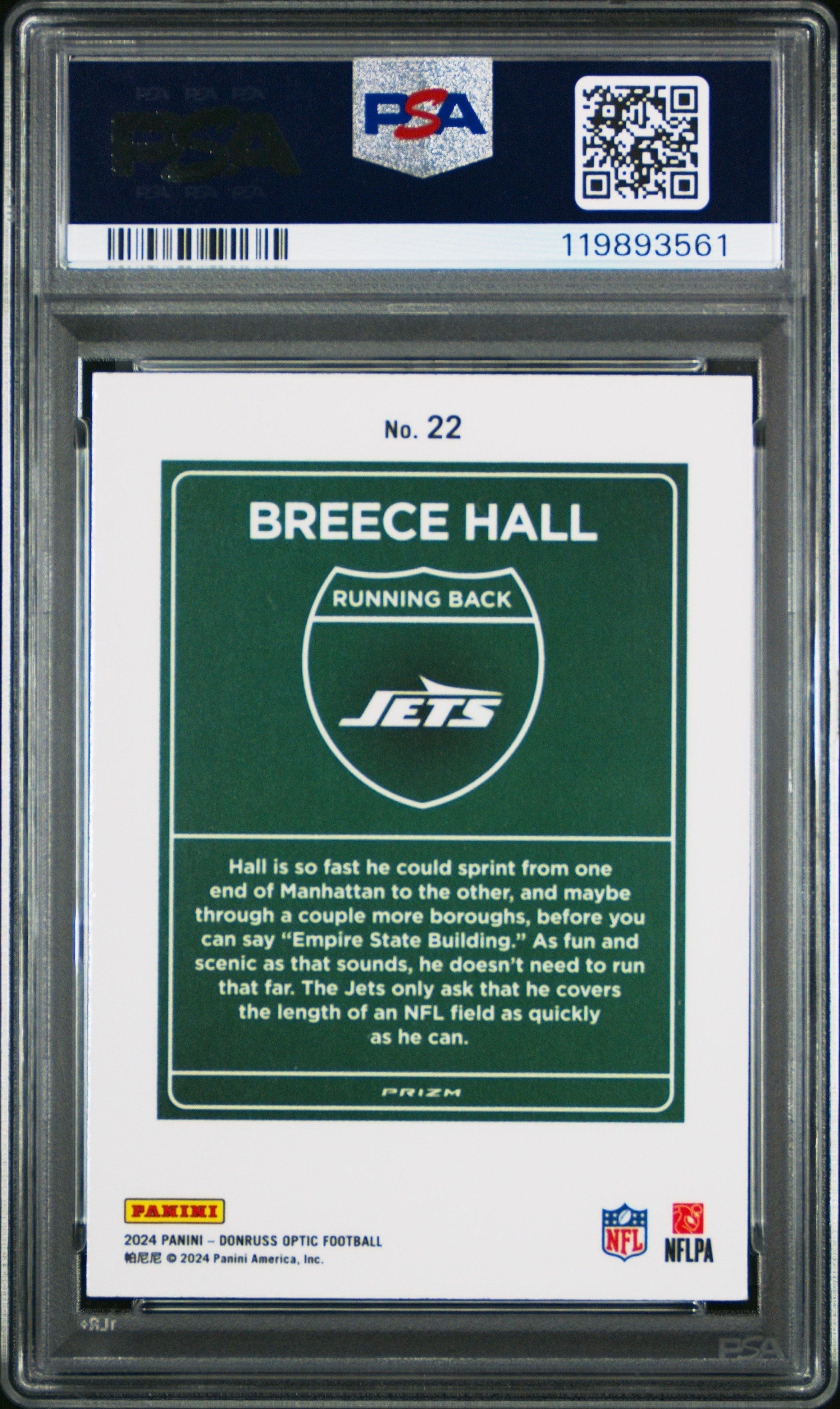 2024 Panini Donruss Optic Downtown! 22 Breece Hall PSA 9