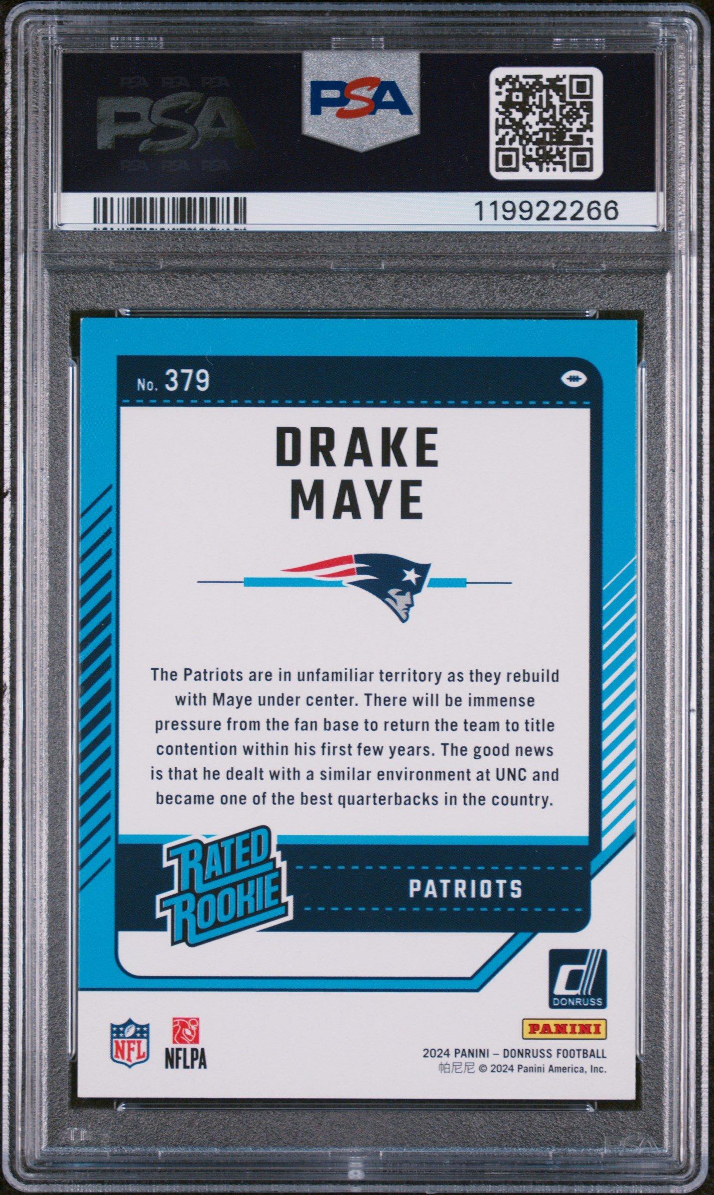 2024 Panini Donruss 379 Drake Maye Press Proof Yellow PSA 9