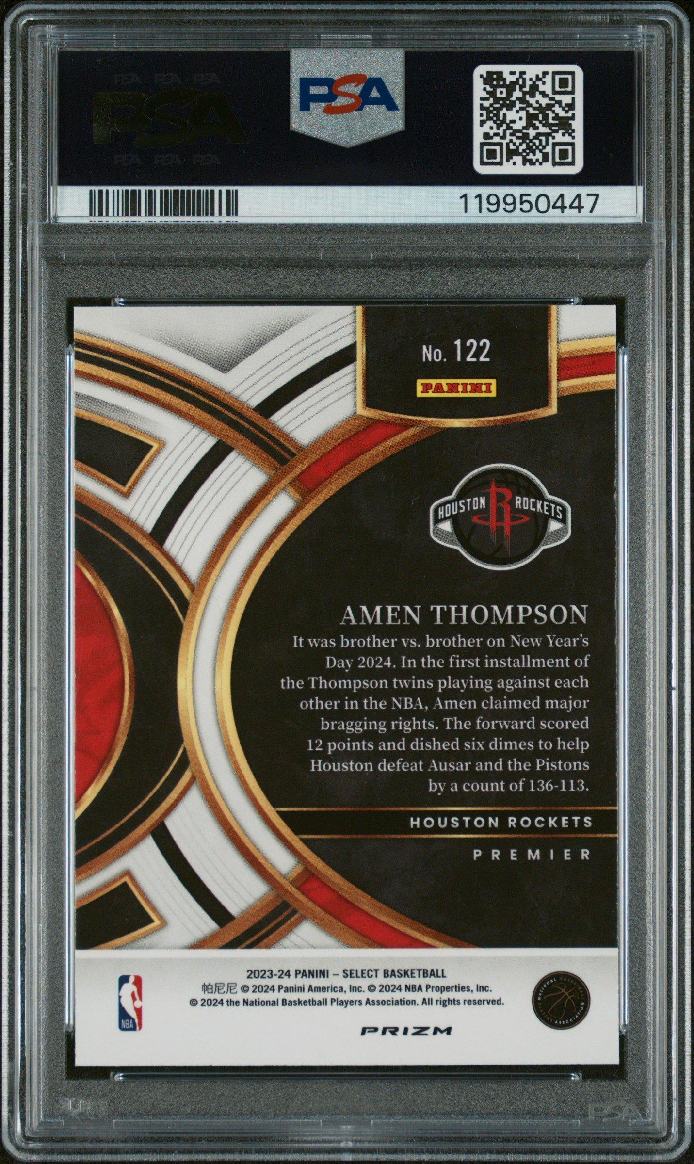 2023 Panini Select 122 Amen Thompson Tiger Prizm PSA 10