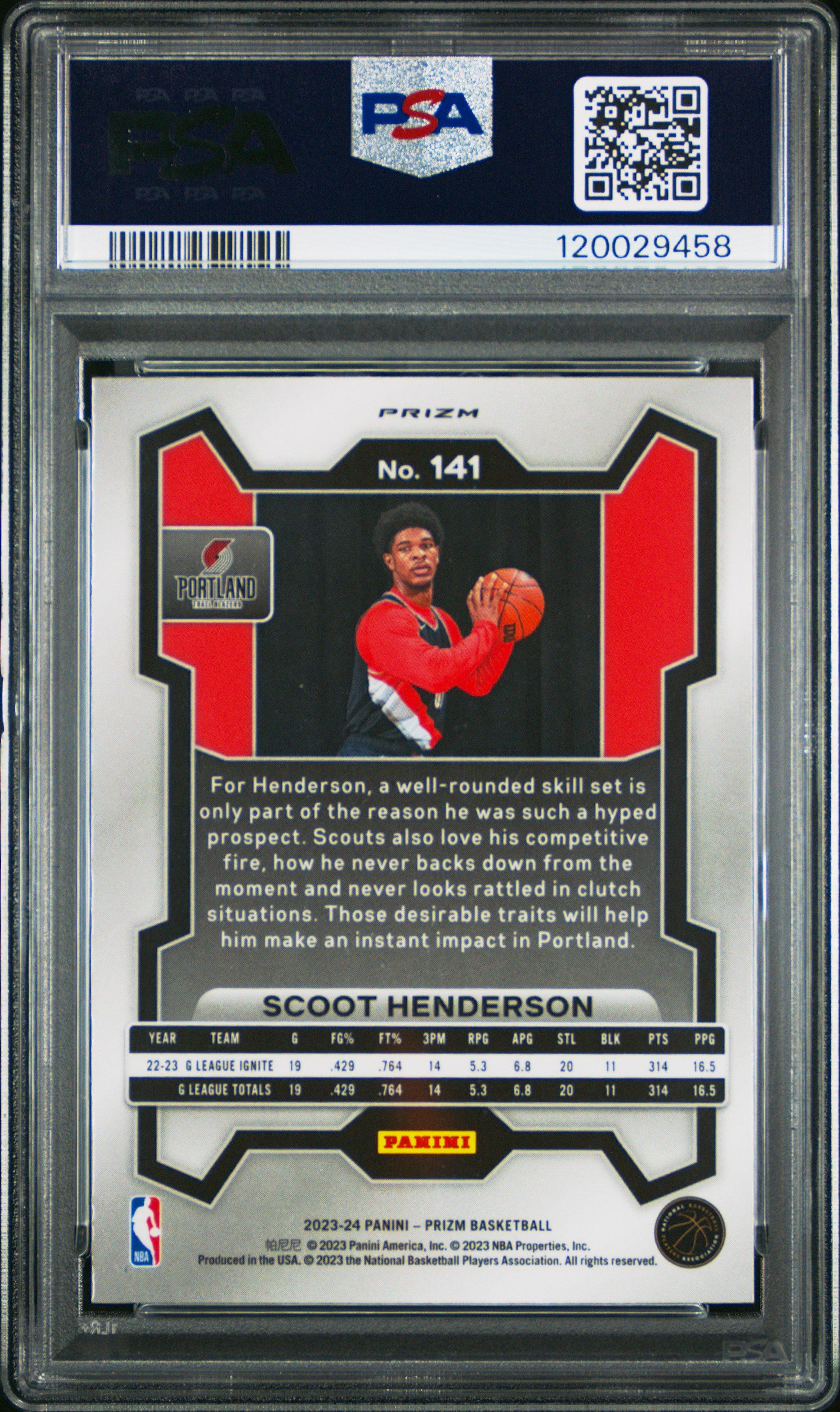 2023 Panini Prizm 141 Scoot Henderson Red White Blue PSA 10