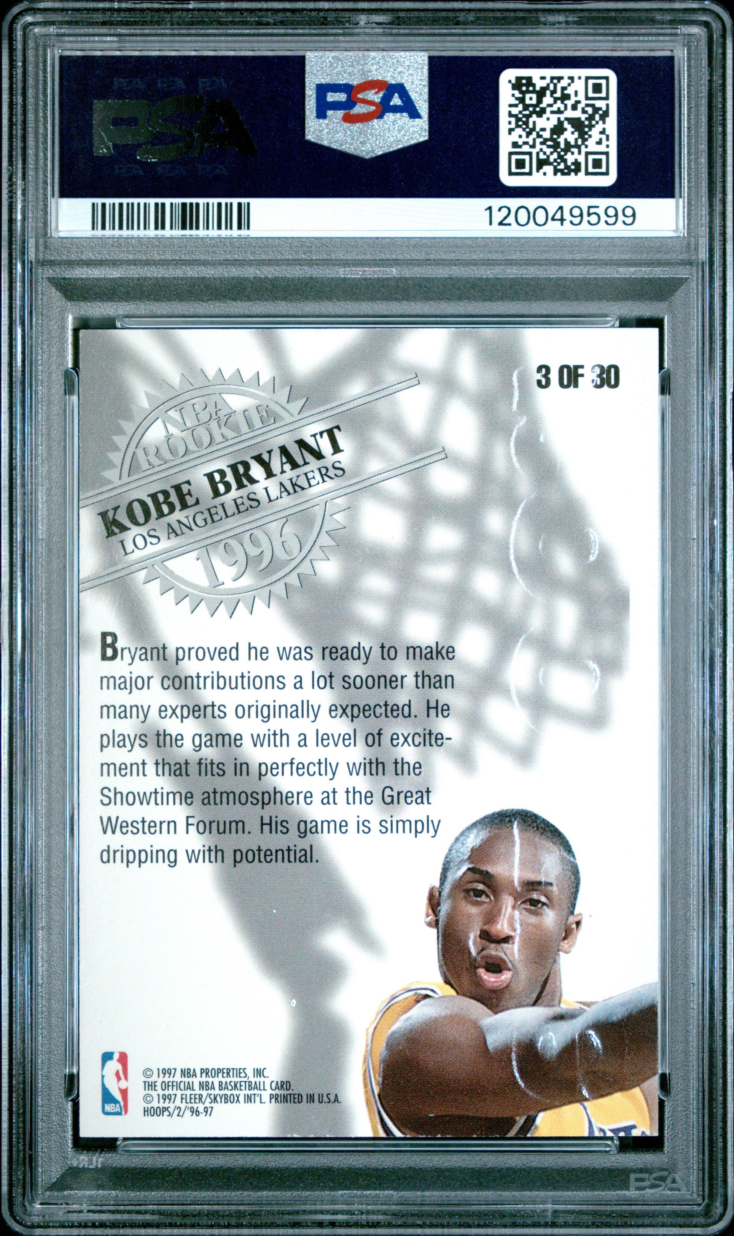 1996 Hoops Rookie 3 Kobe Bryant PSA