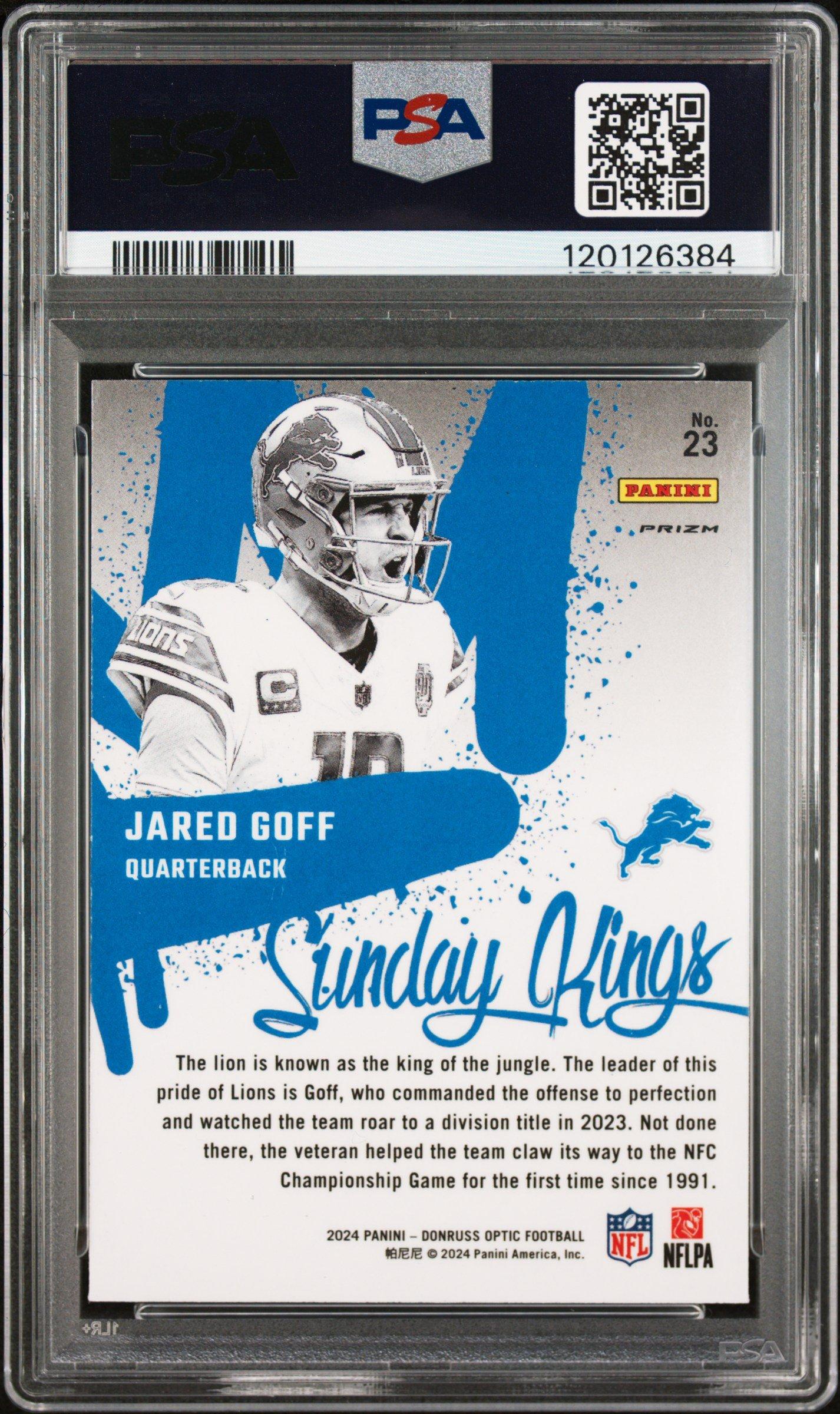2024 Panini Donruss Optic Sunday Kings 23 Jared Goff PSA 9 Graded Card |  GameStop
