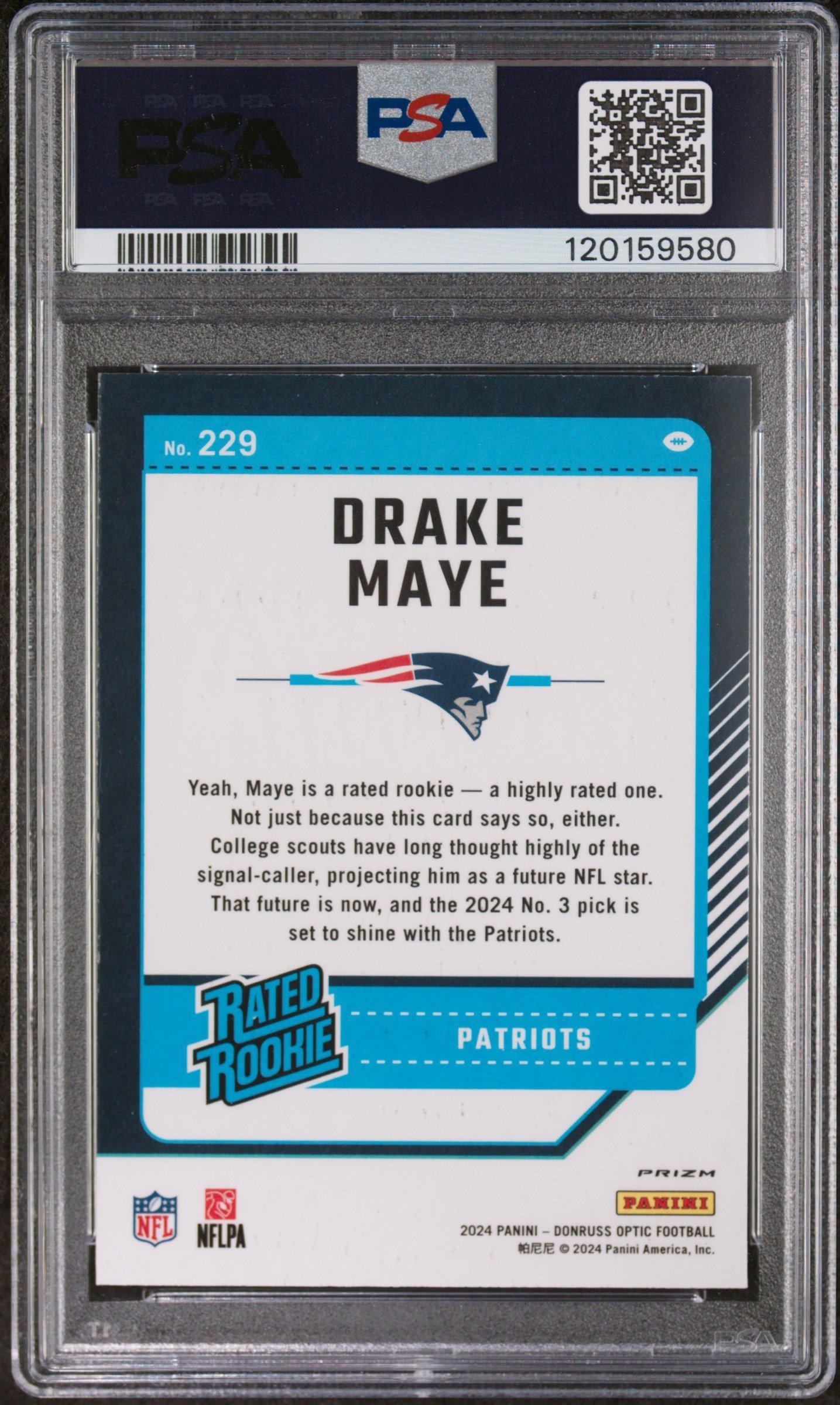 2024 Panini Donruss Optic 229 Drake Maye Blue Hyper PSA 9