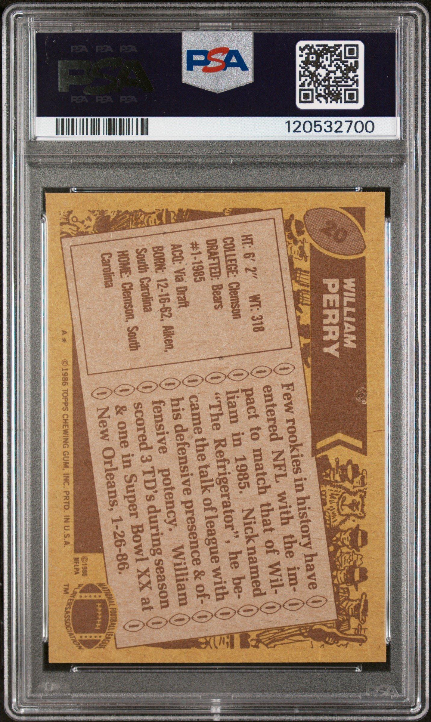 1986 Topps 20 William Perry PSA 8