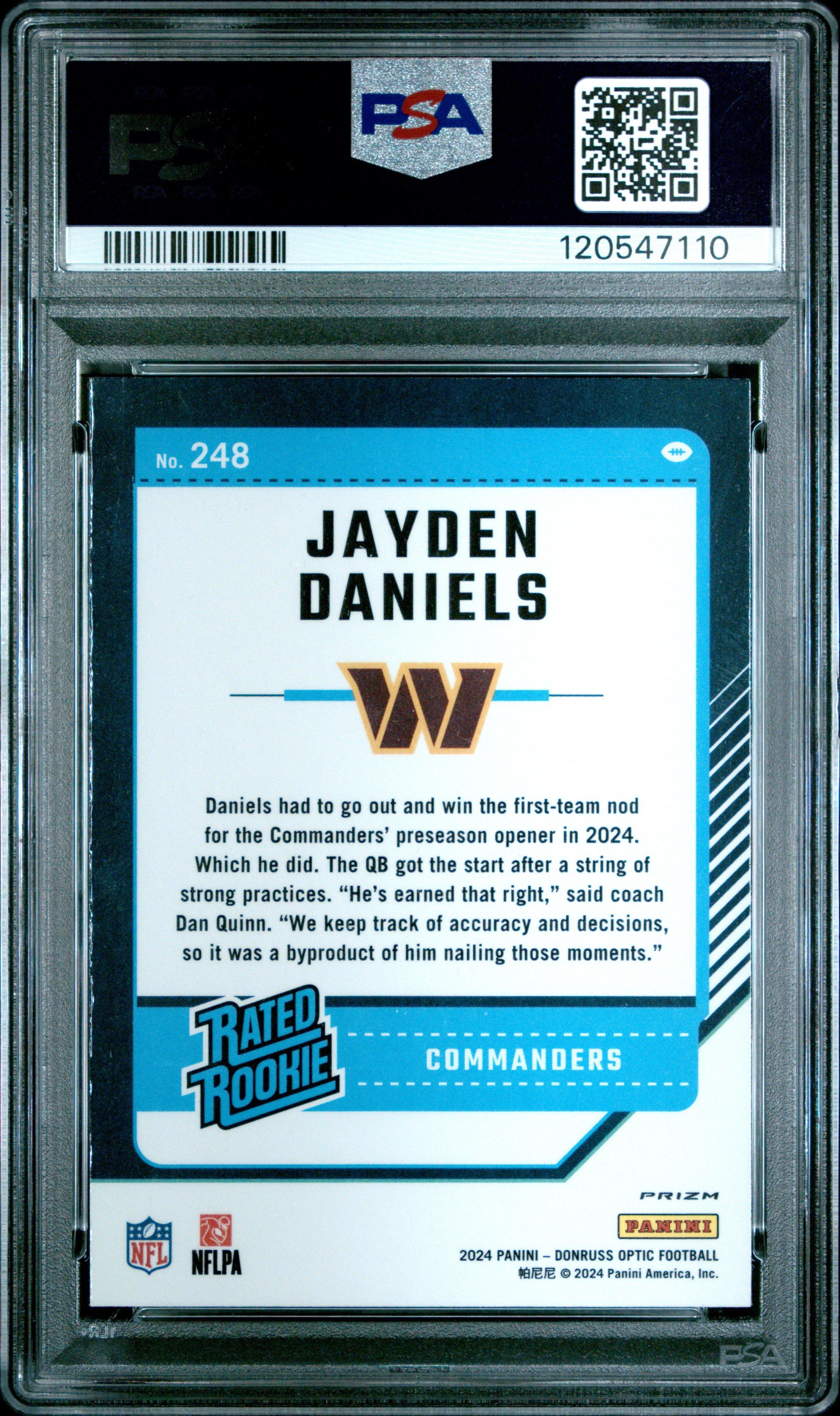 2024 Panini Donruss Optic 248 Jayden Daniels Green Hyper PSA