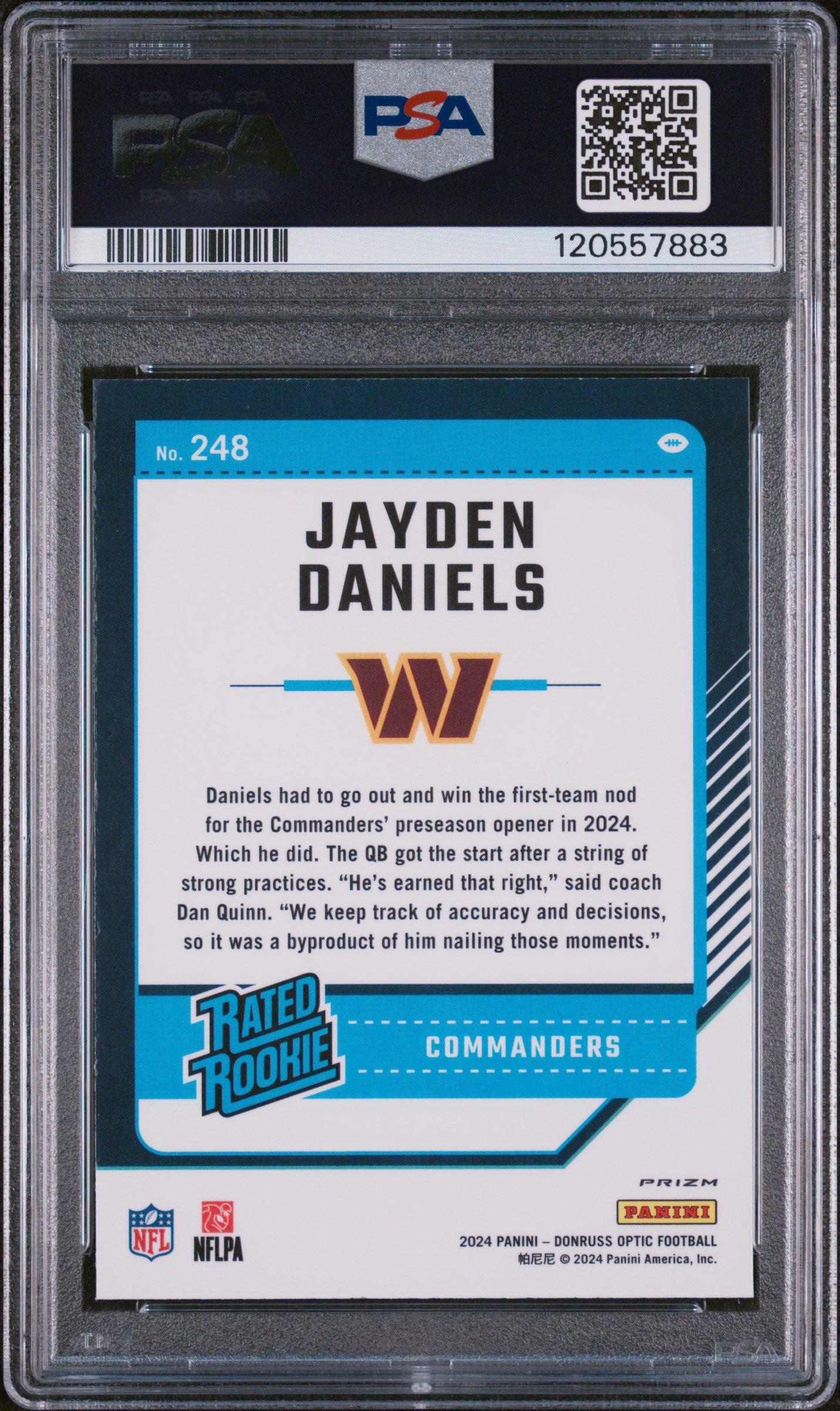 2024 Panini Donruss Optic 248 Jayden Daniels Purple Shock PSA 10