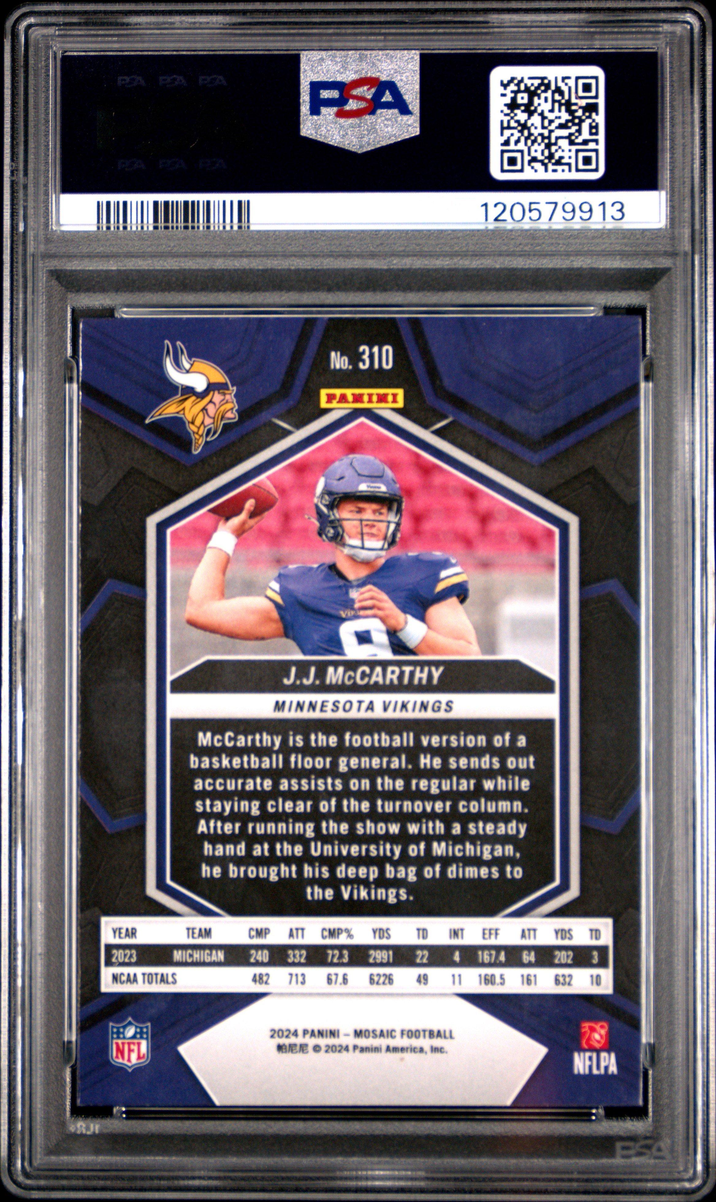 2024 Panini Mosaic 310 Jj Mccarthy PSA 10