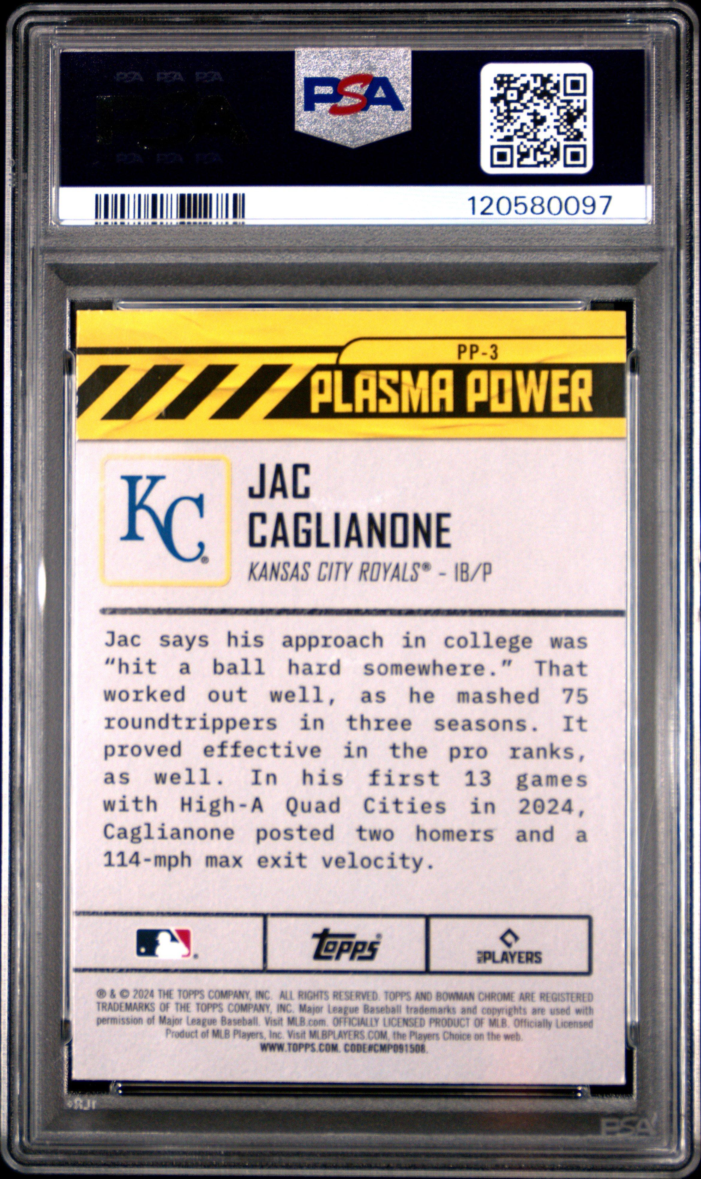 2024 Bowman Draft Plasma Power Pp3 Jac Caglianone PSA 10