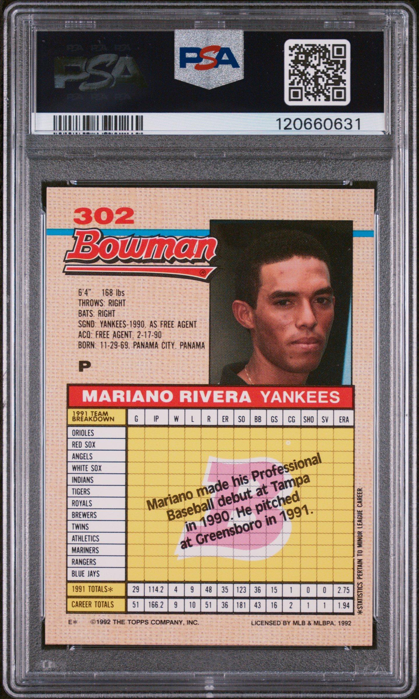 1992 Bowman 302 Mariano Rivera PSA