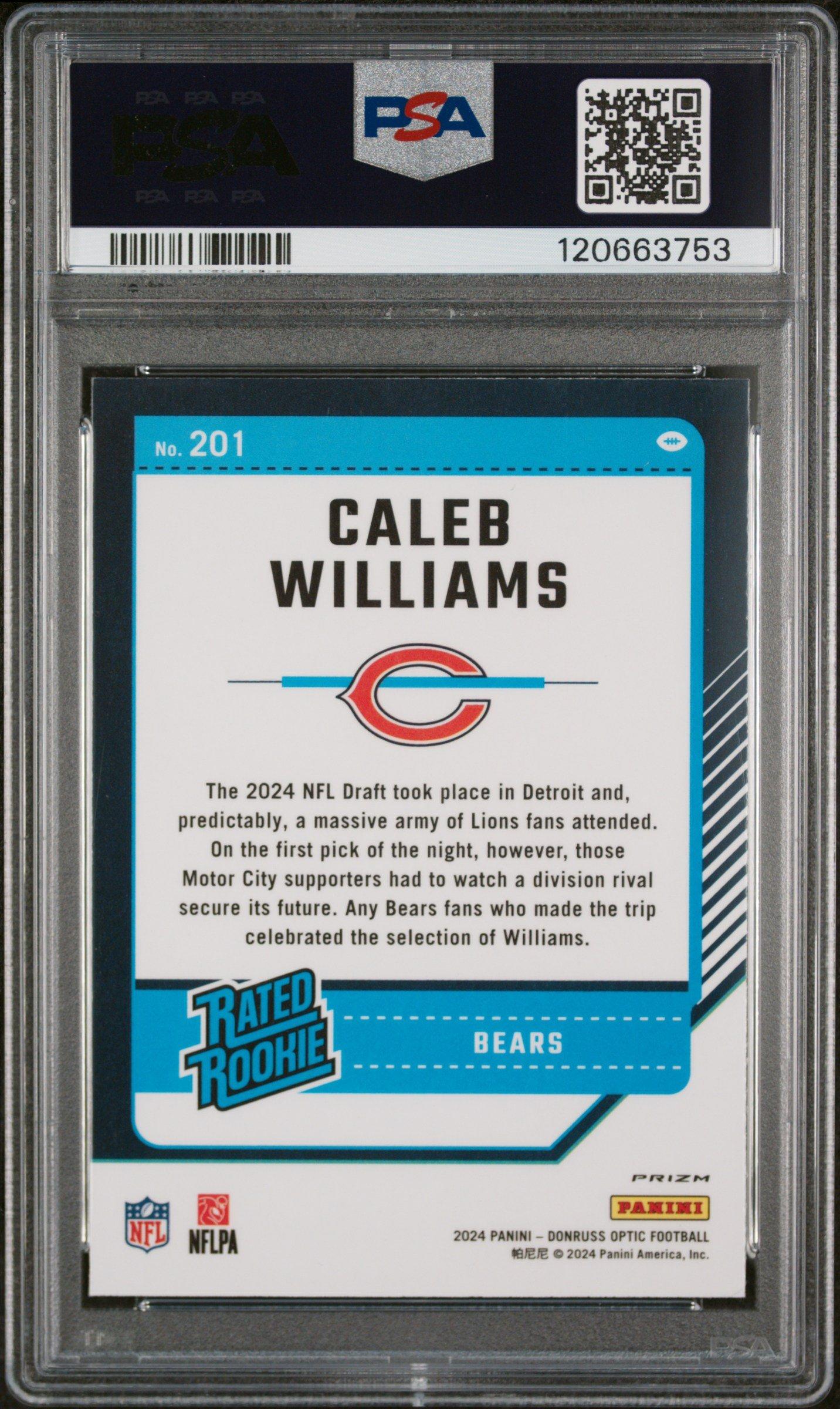 2024 Panini Donruss Optic 201 Caleb Williams Green Velocity PSA 10