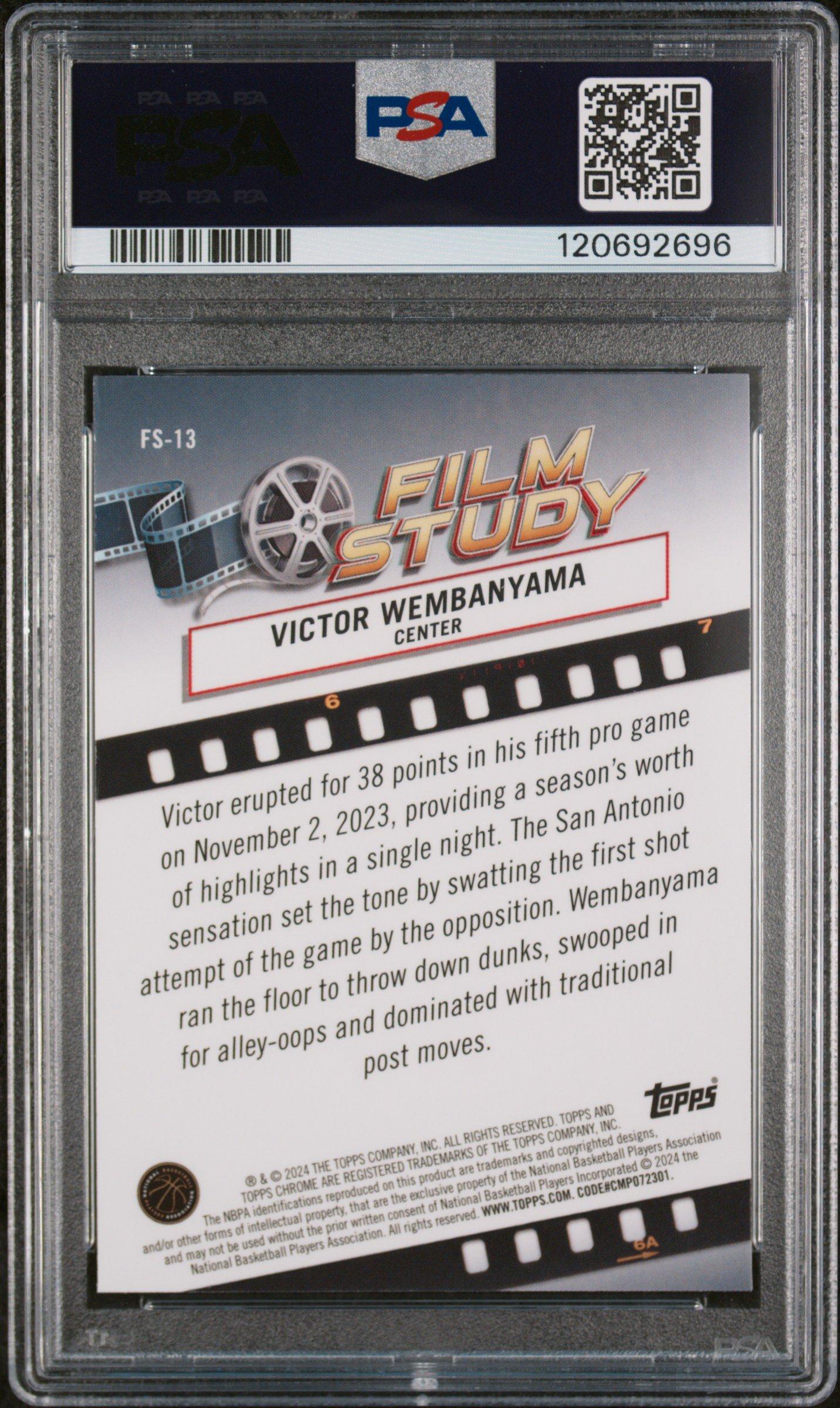 2023 Topps Chrome Film Study Fs13 Victor Wembanyama Green Topps Refractor PSA 10