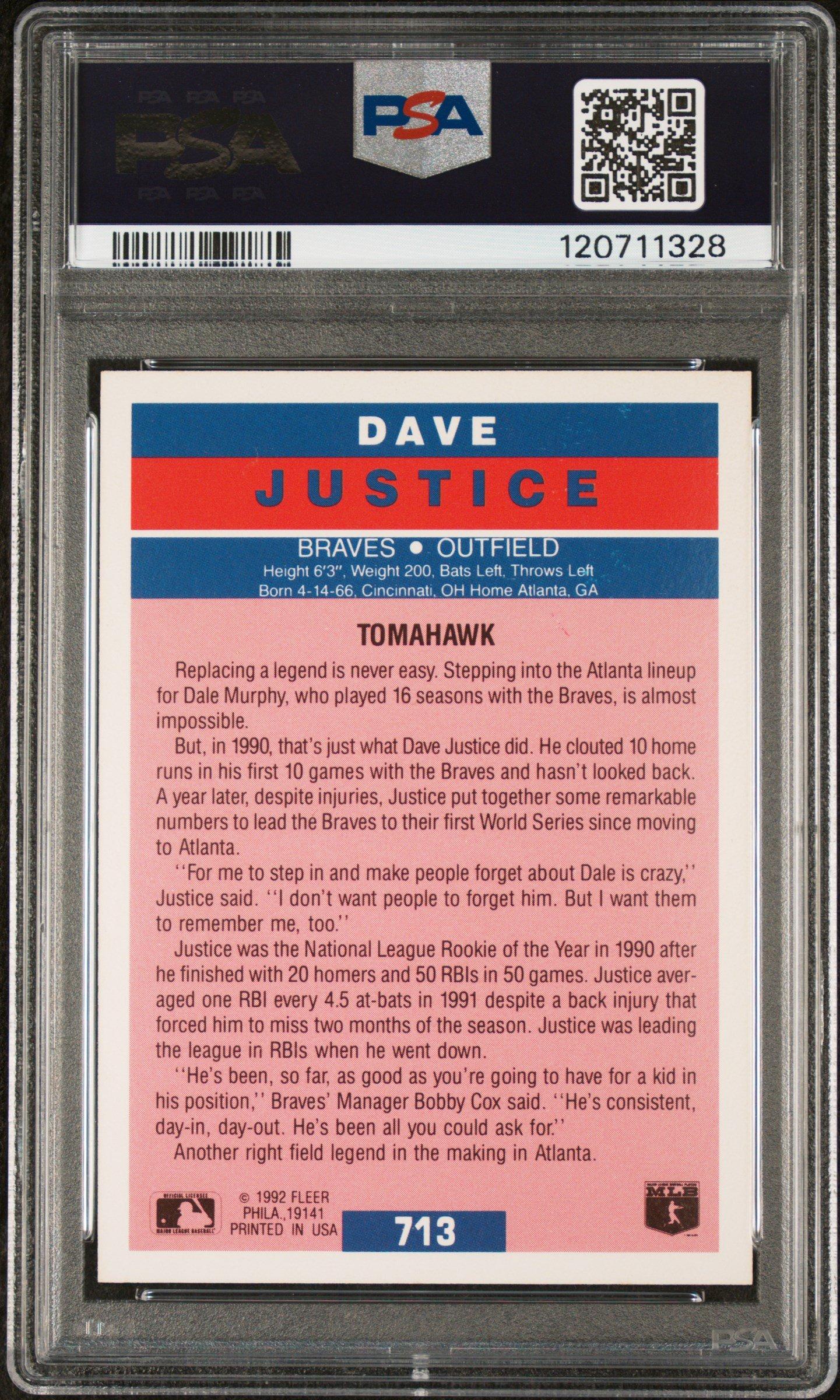 1992 Fleer 713 Dave Justice PSA 9