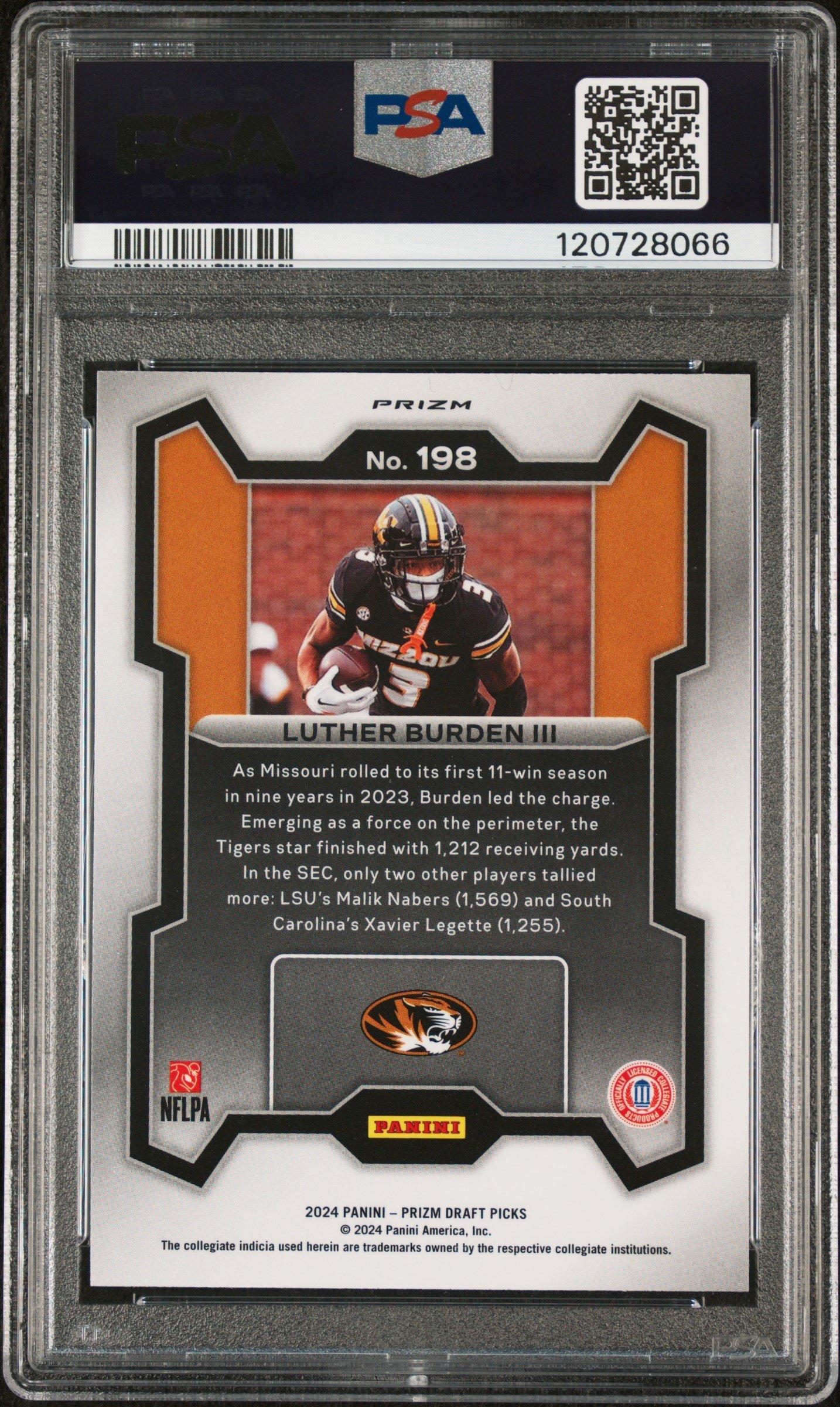 2024 Panini Prizm Draft Picks 198 Luther Burden Iii Silver Prizm PSA 10