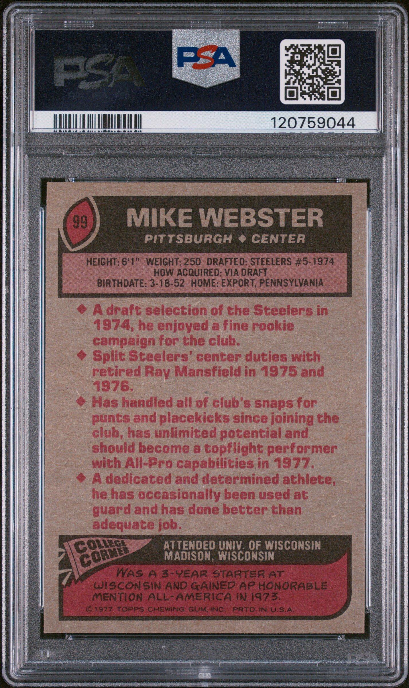 1977 Topps 99 Mike Webster PSA 8
