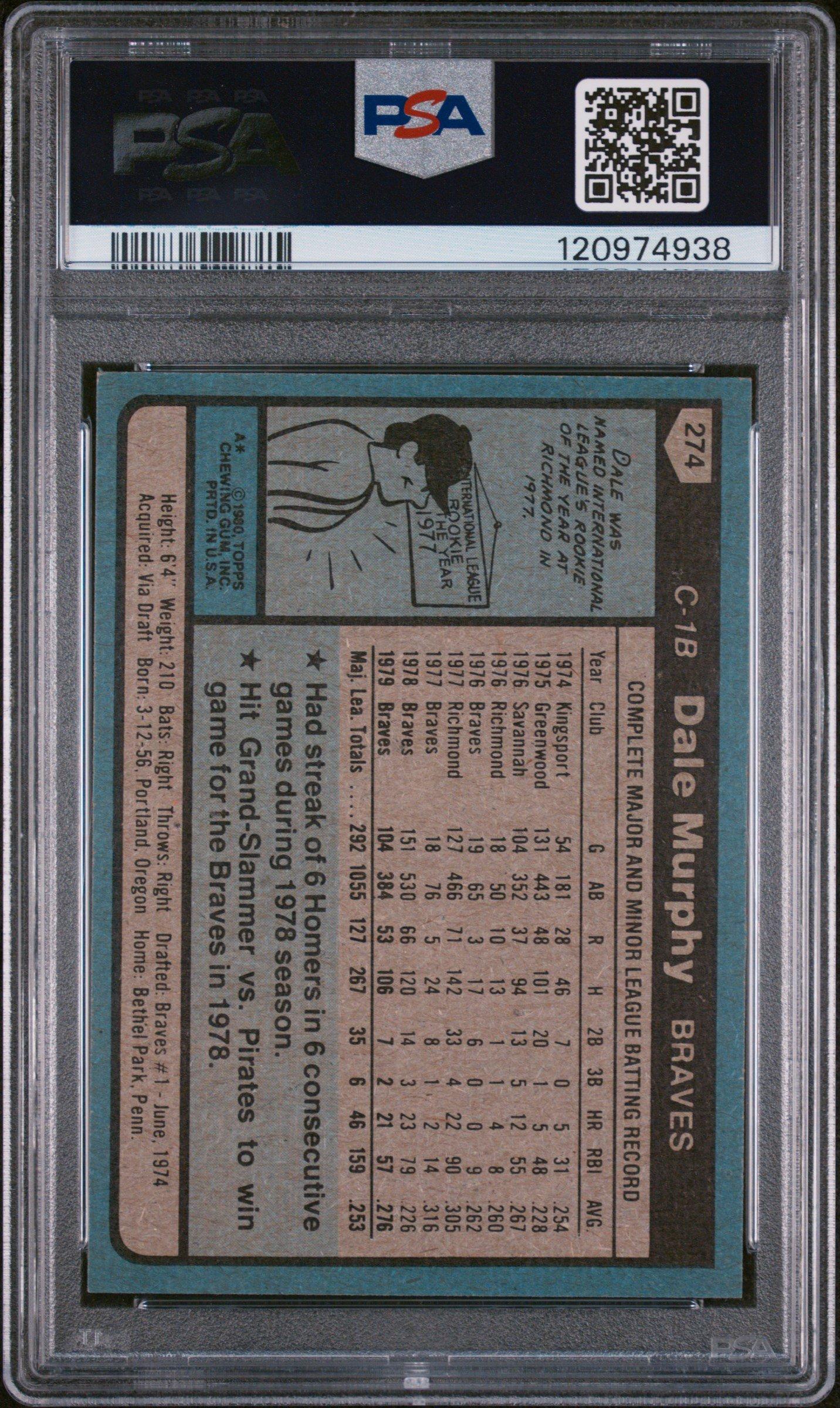 1980 Topps 274 Dale Murphy PSA 9