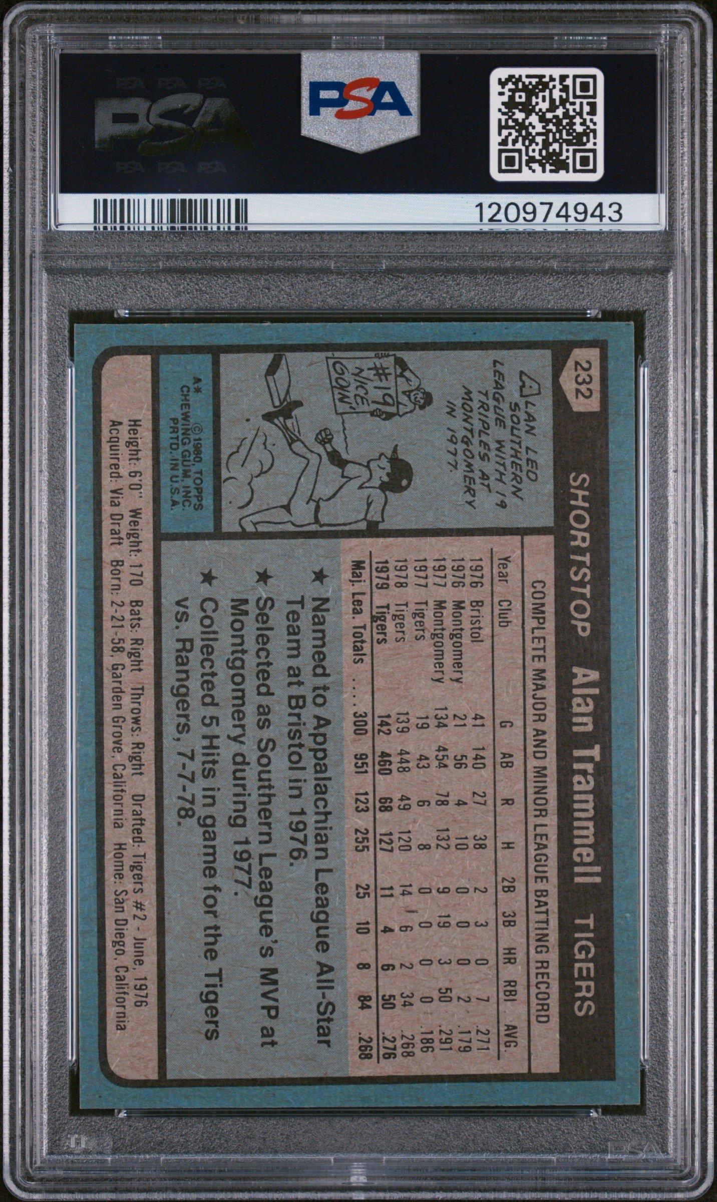 1980 Topps 232 Alan Trammell PSA 9