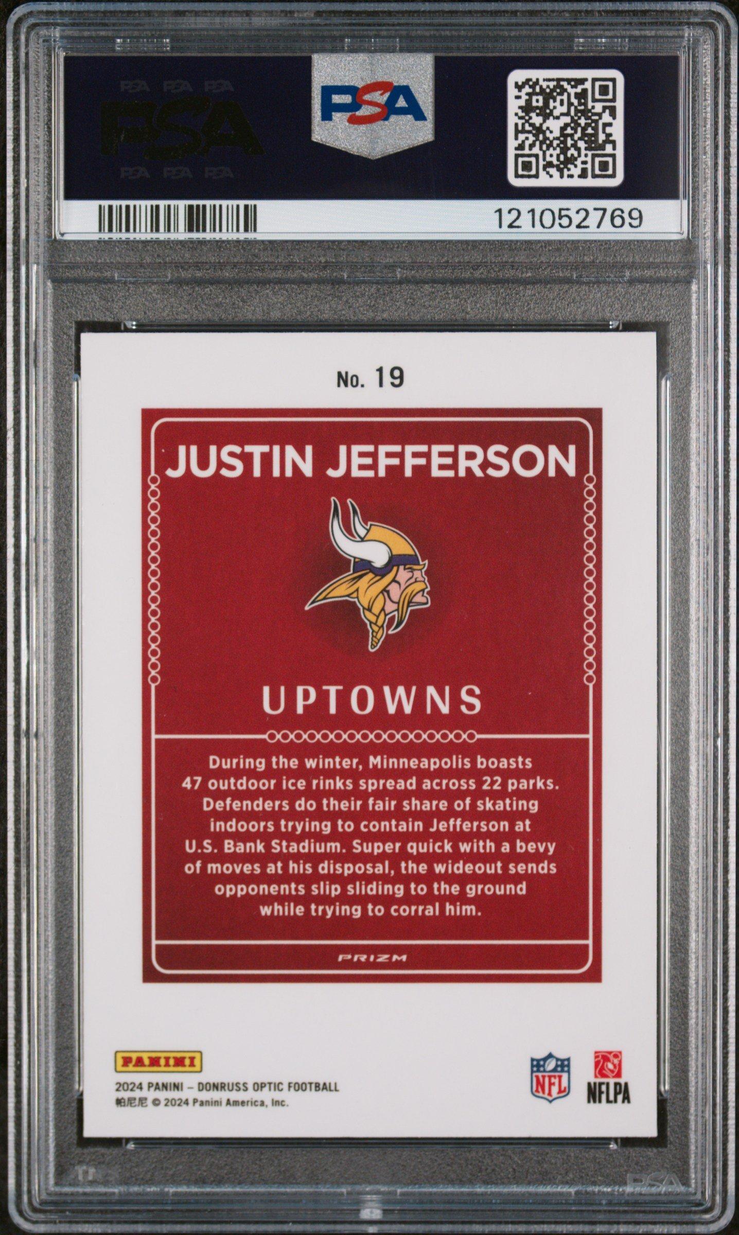 justin jefferson graded card 2024 Panini Donruss Optic Uptowns 19 Justin Jefferson PSA 10