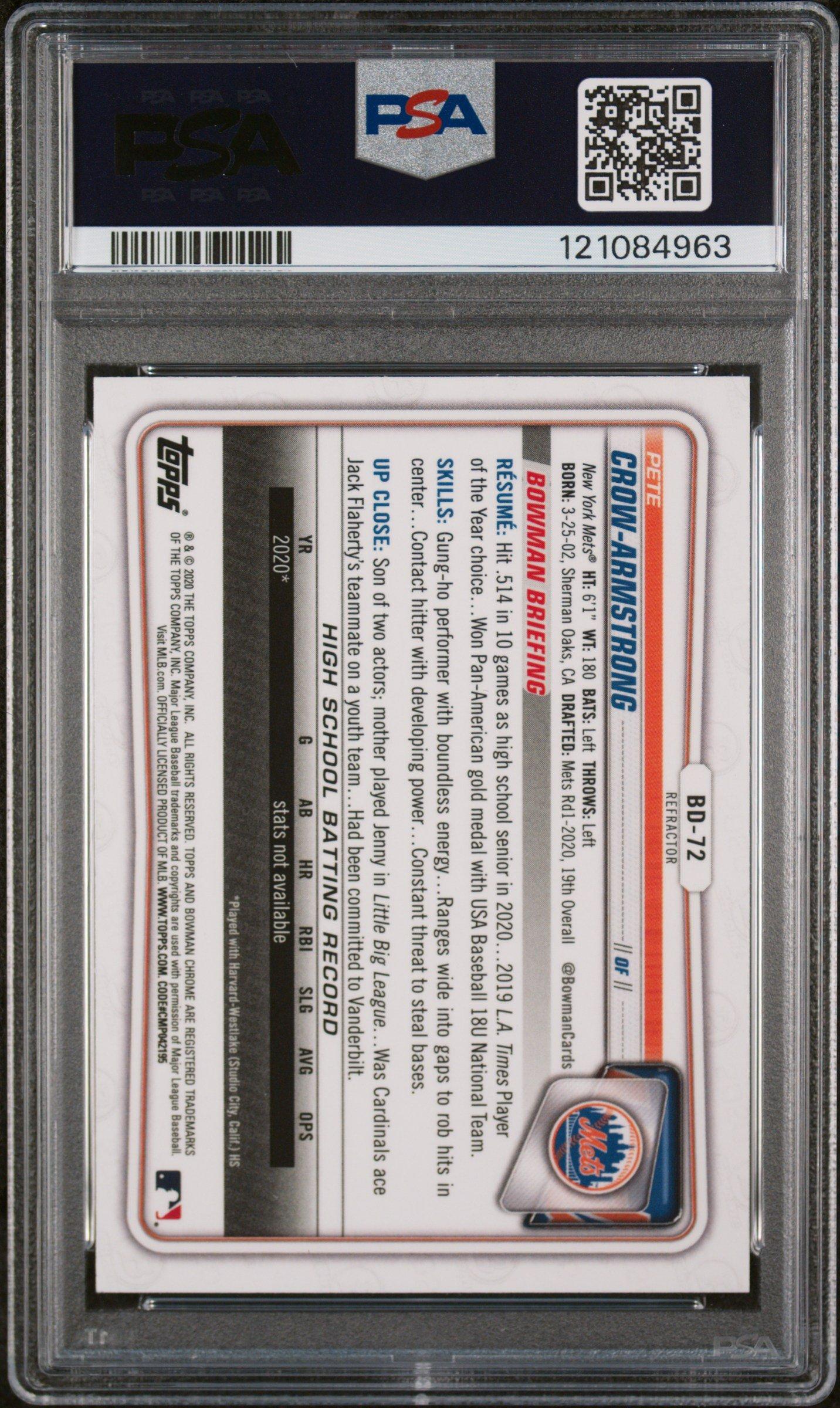 2020 Bowman Draft Bd72 Pete Crow-armstrong Chrome-refractor PSA 10