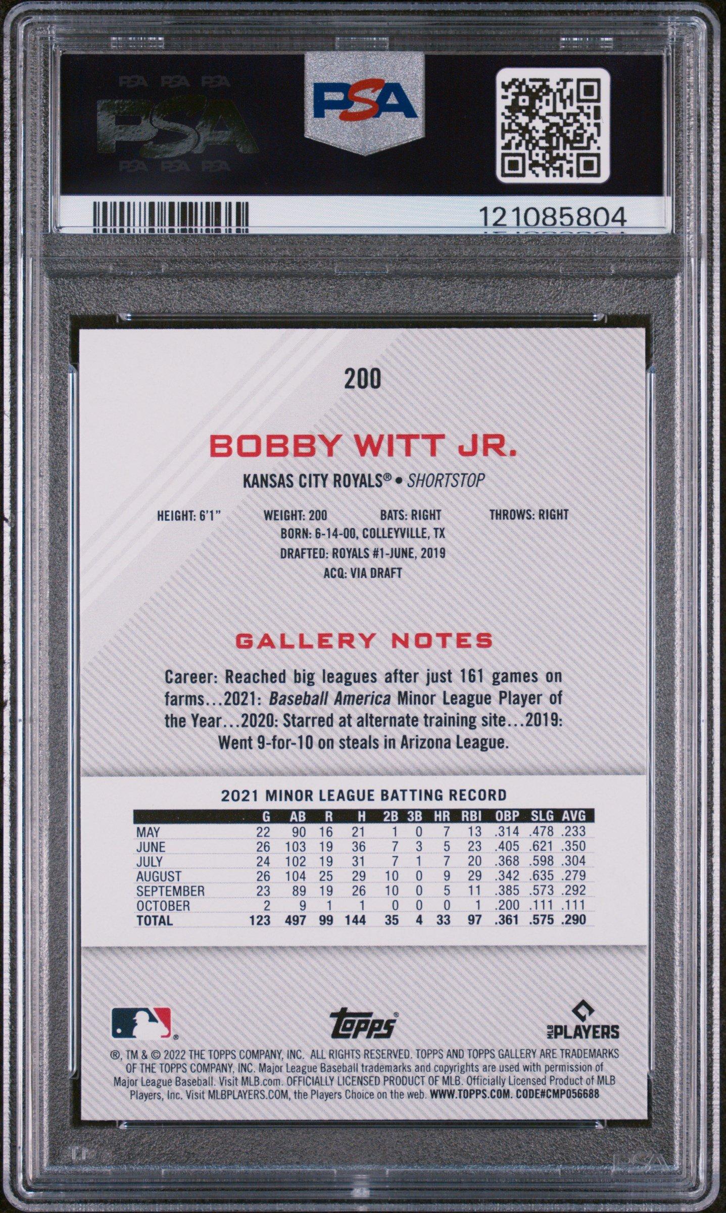 2022 Topps Gallery 200 Bobby Witt Jr. PSA 10
