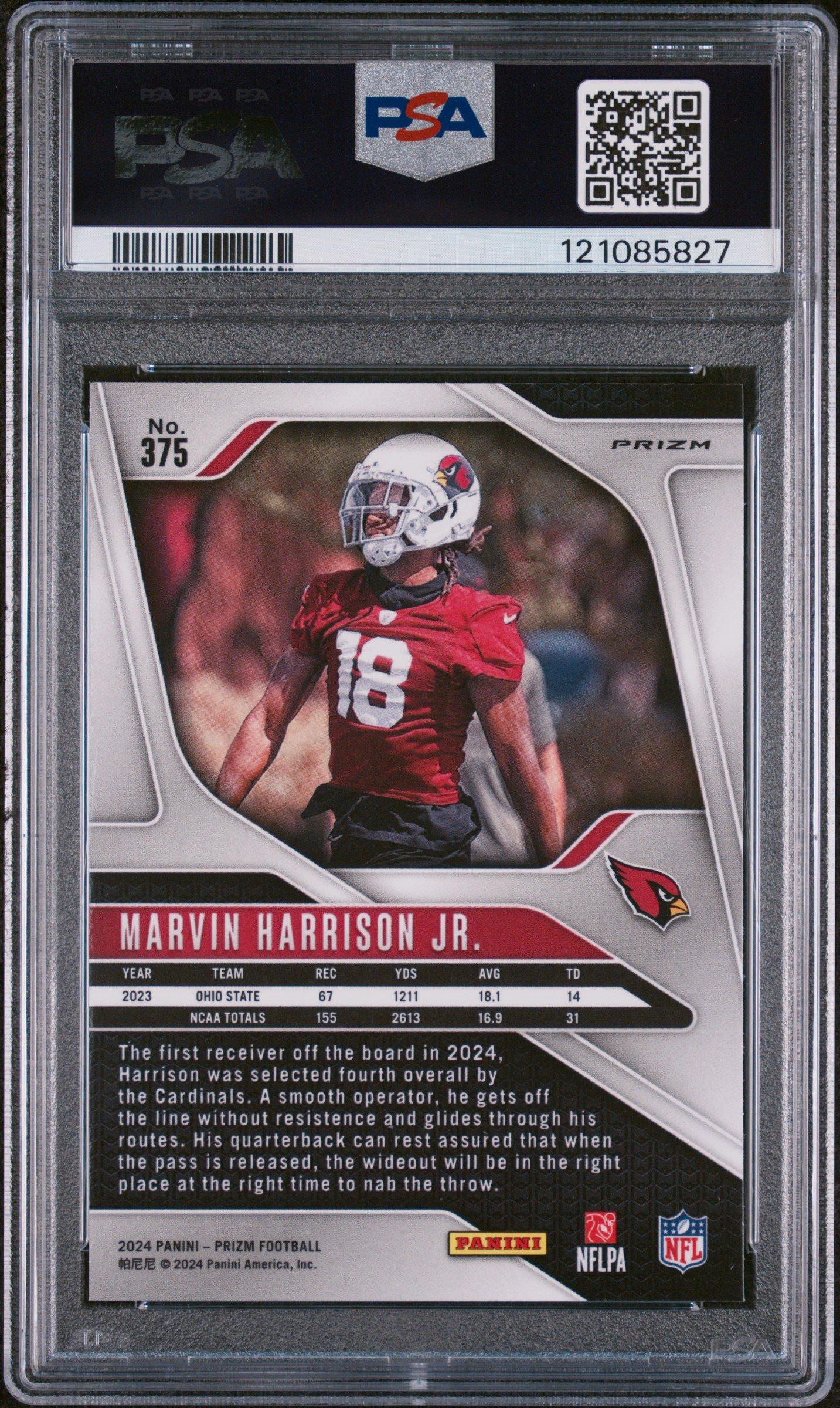 2024 Panini Prizm 375 Marvin Harrison Jr. Red/white/blue Prizm PSA 10