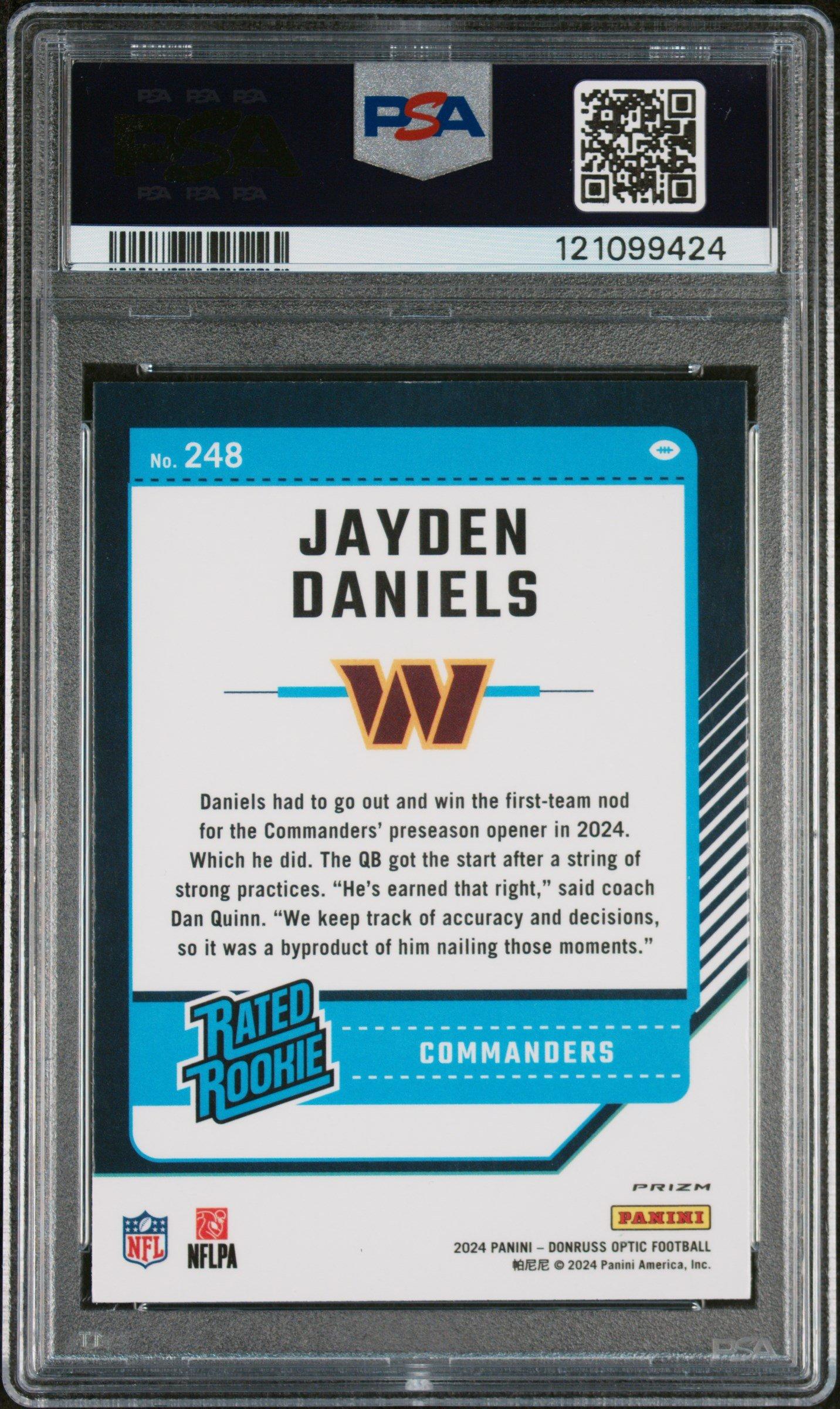 2024 Panini Donruss Optic 248 Jayden Daniels Green Velocity PSA 9