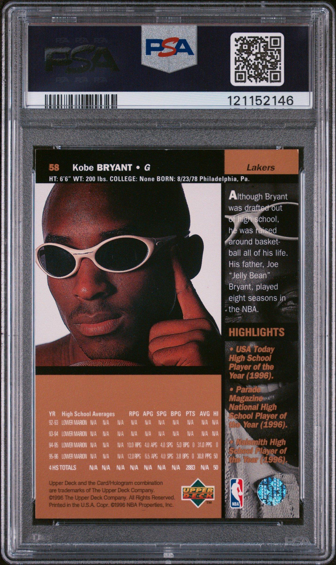 1996 Upper Deck 58 Kobe Bryant PSA