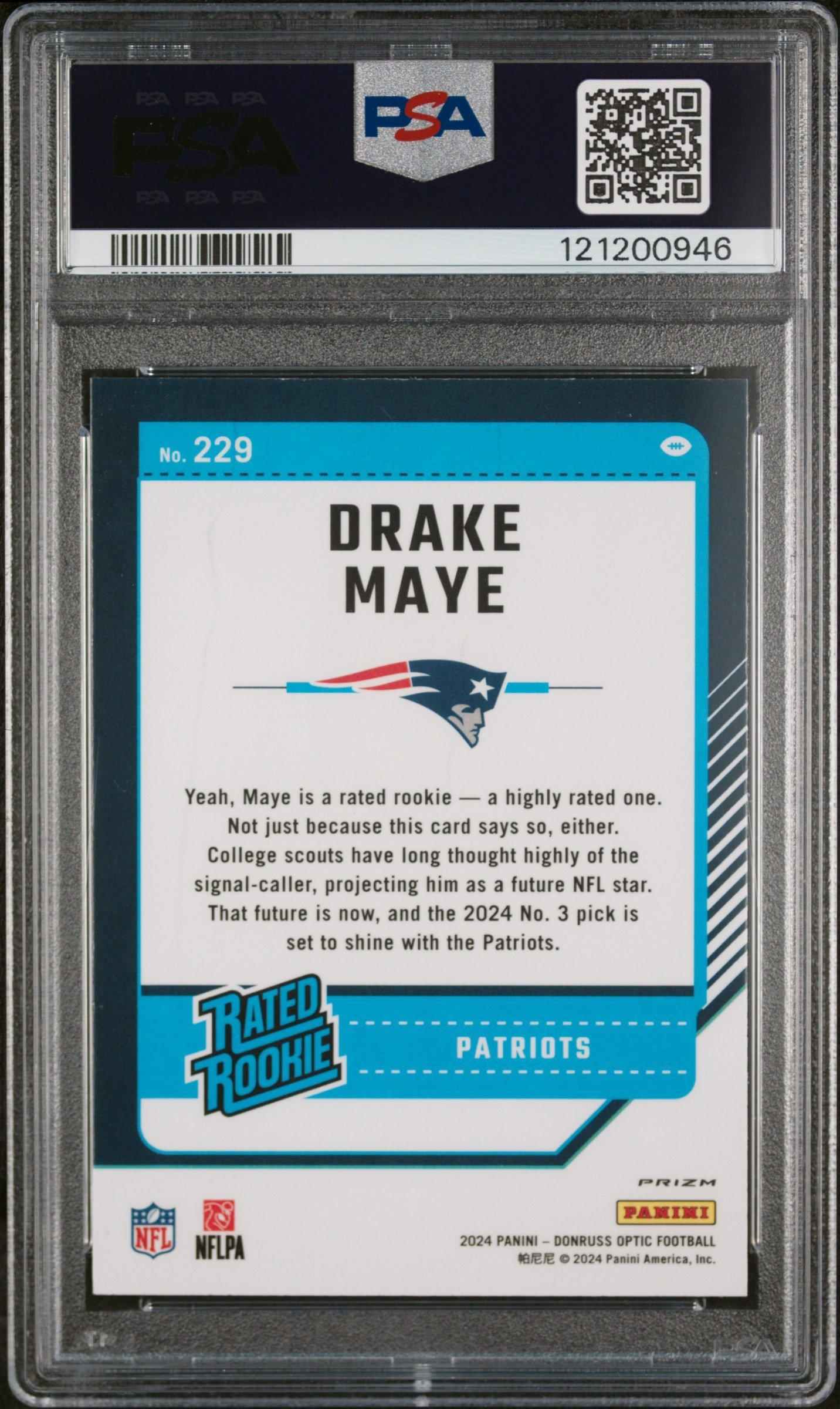 2024 Panini Donruss Optic 229 Drake Maye Purple Scope PSA 9