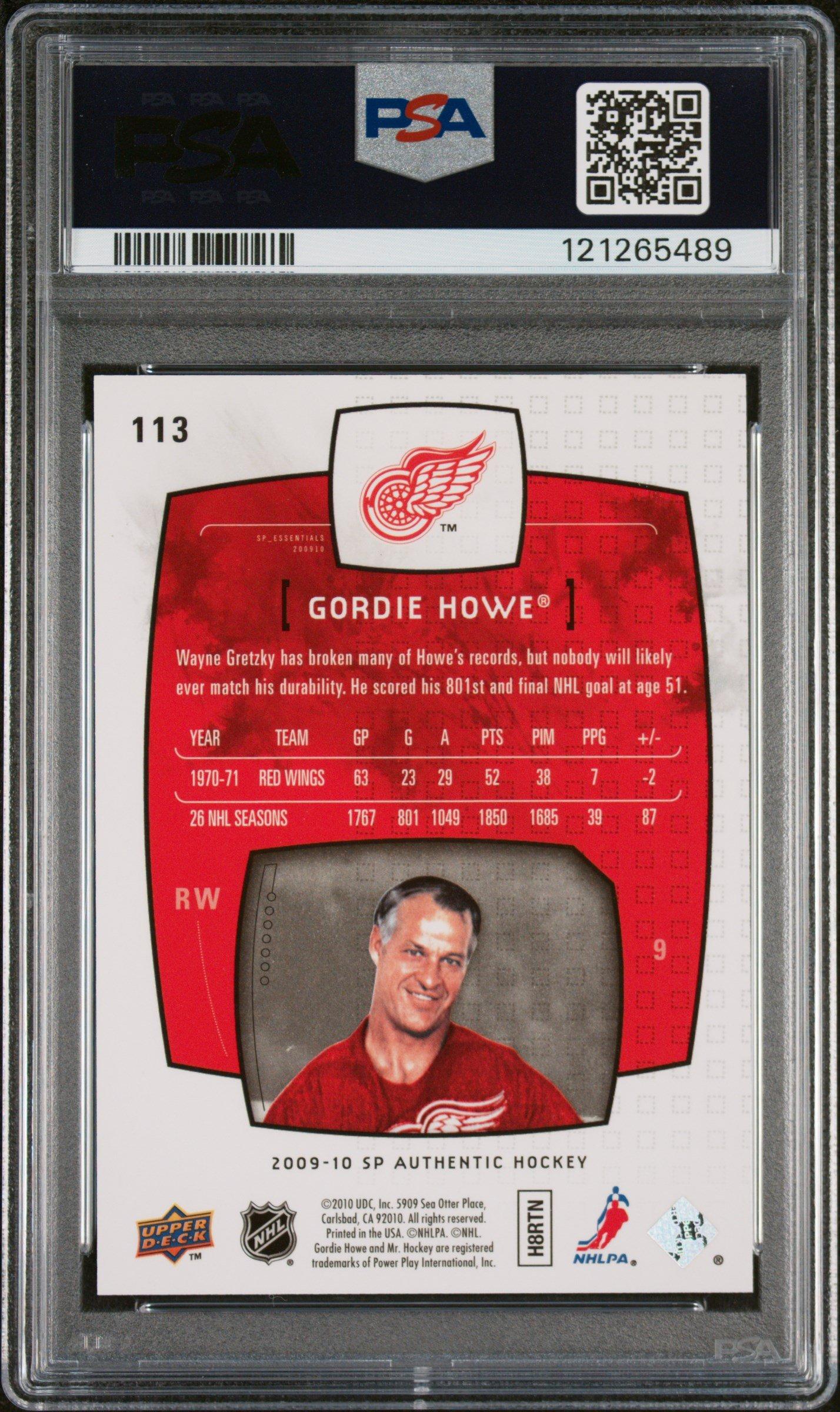 2009 Sp Authentic 113 Gordie Howe PSA 10