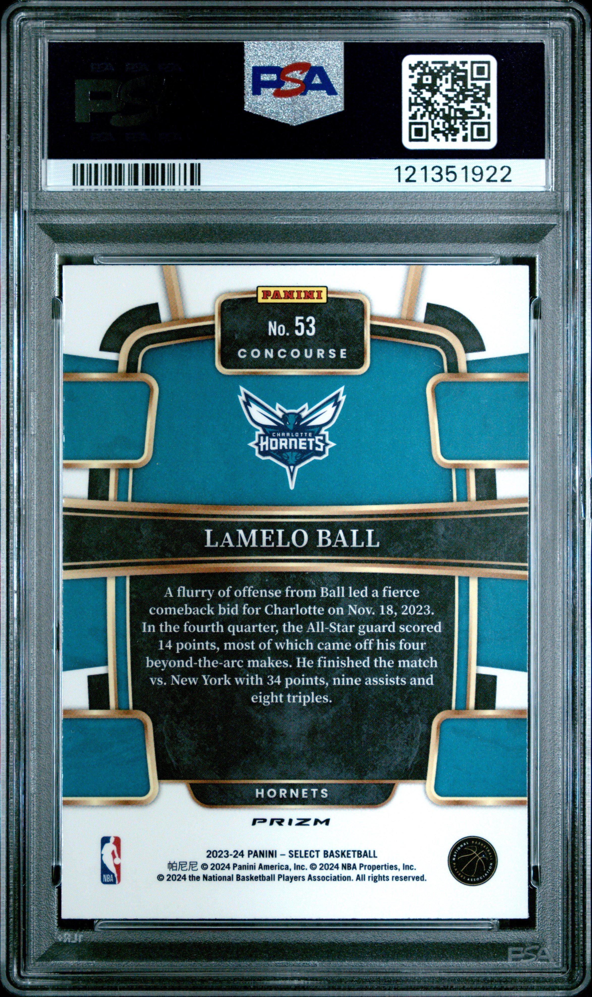 2023 Panini Select 53 Lamelo Ball Tiger Prizm PSA 10 Graded Card