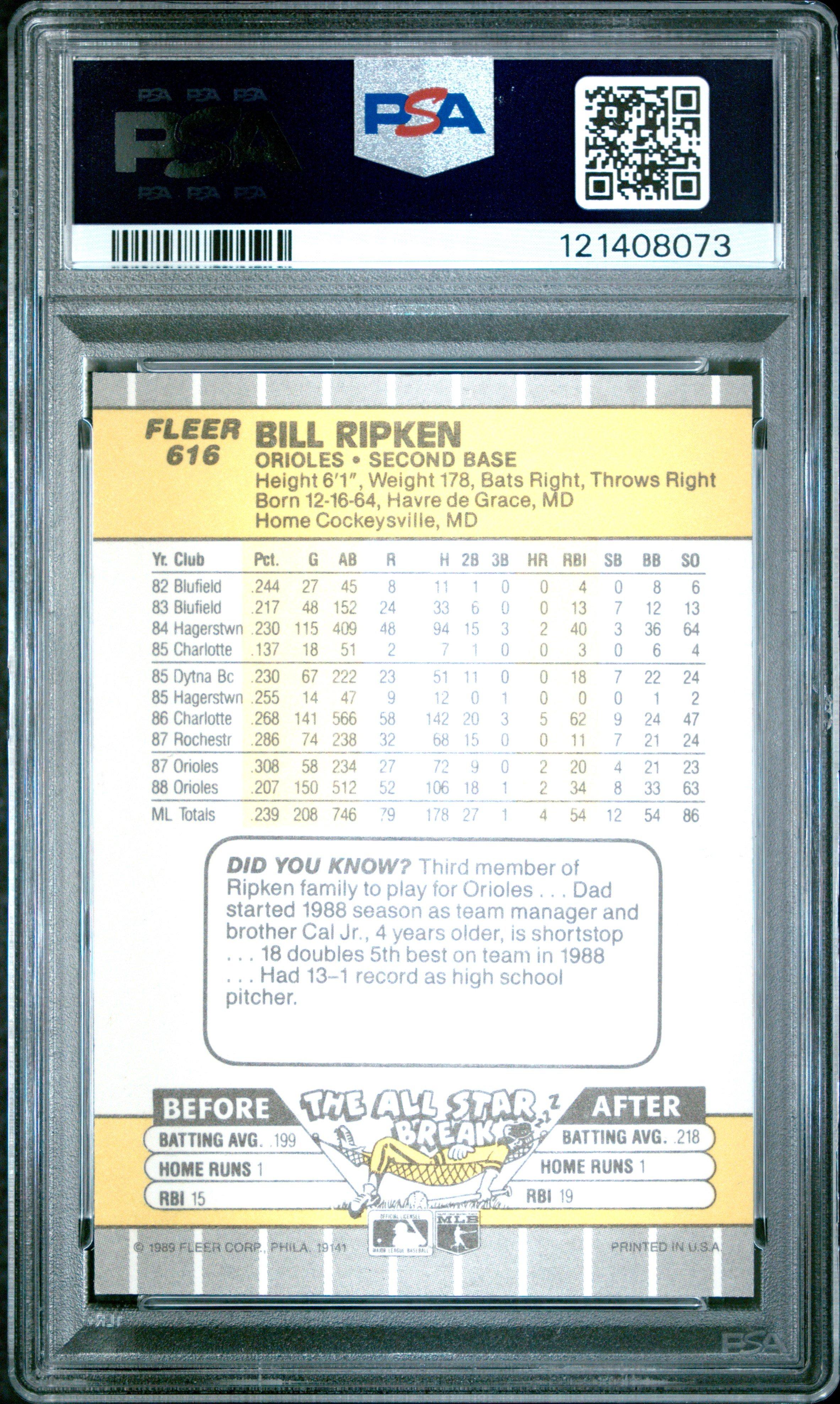 1989 Fleer 616 Bill Ripken Ff Error PSA 9 Graded Card | GameStop