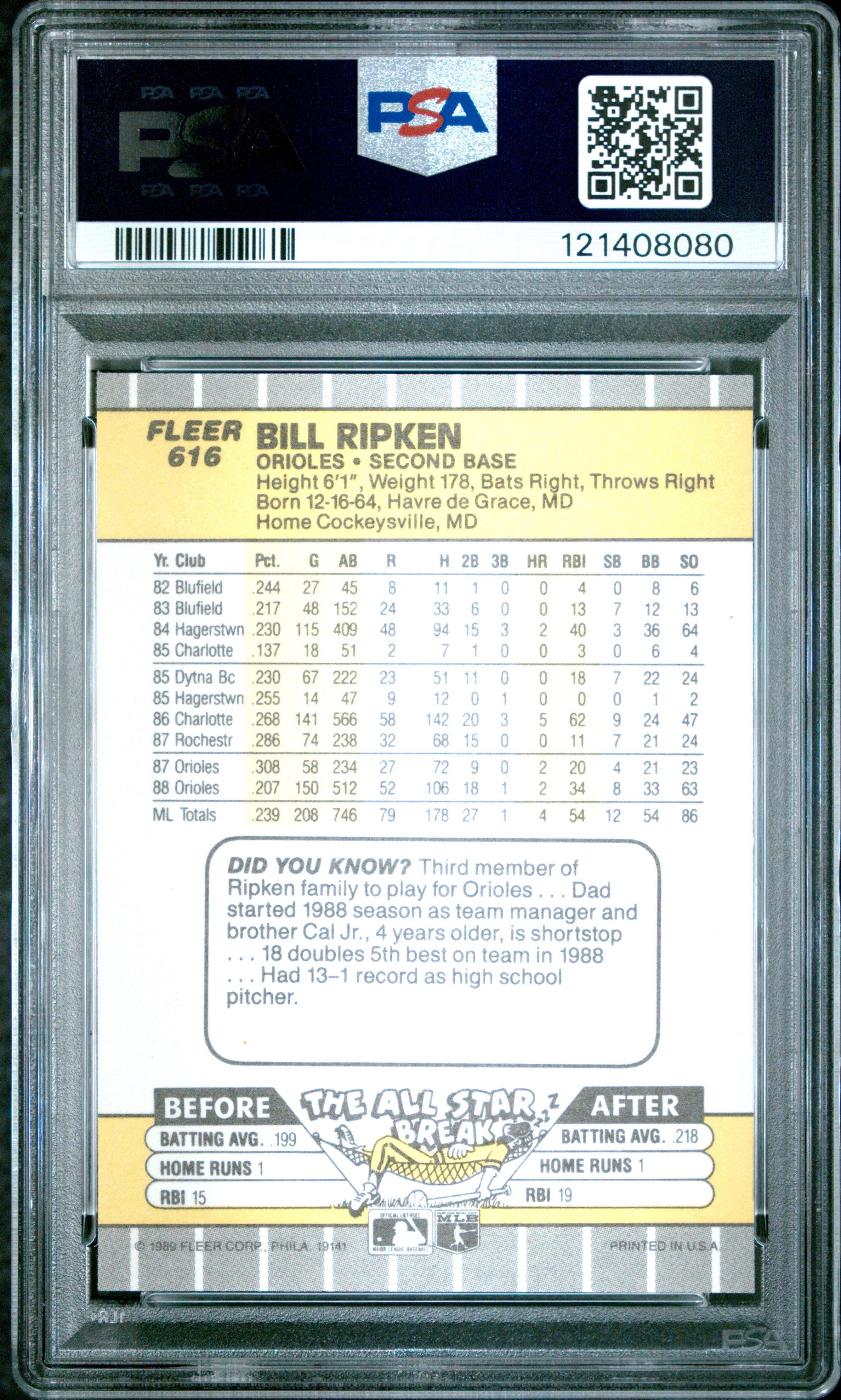 1989 Fleer 616 Bill Ripken Ff Error PSA 9 Graded Card | GameStop