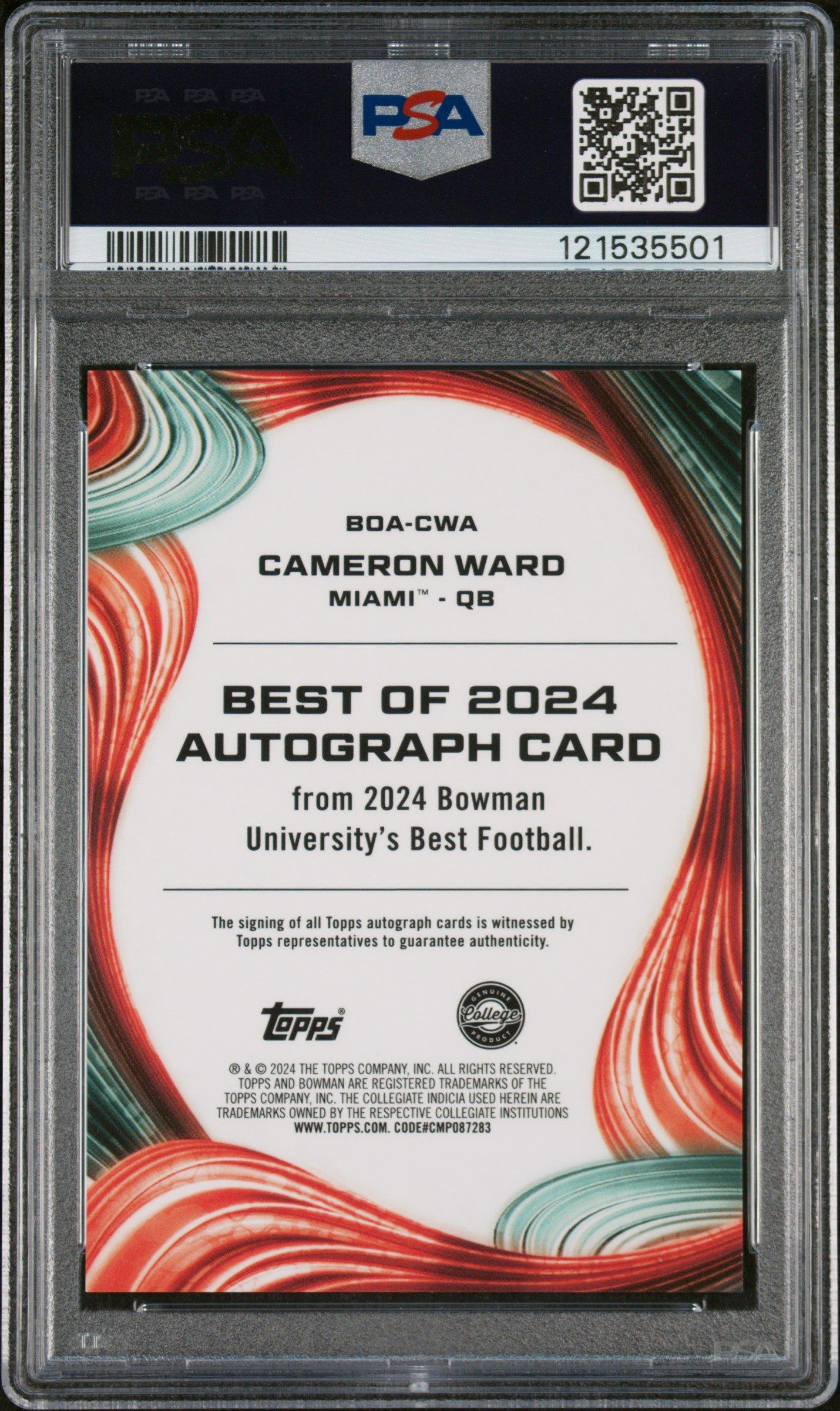 2024 Bowman Best University Best Of 2024 Autographs Cwa Cameron Ward PSA 10