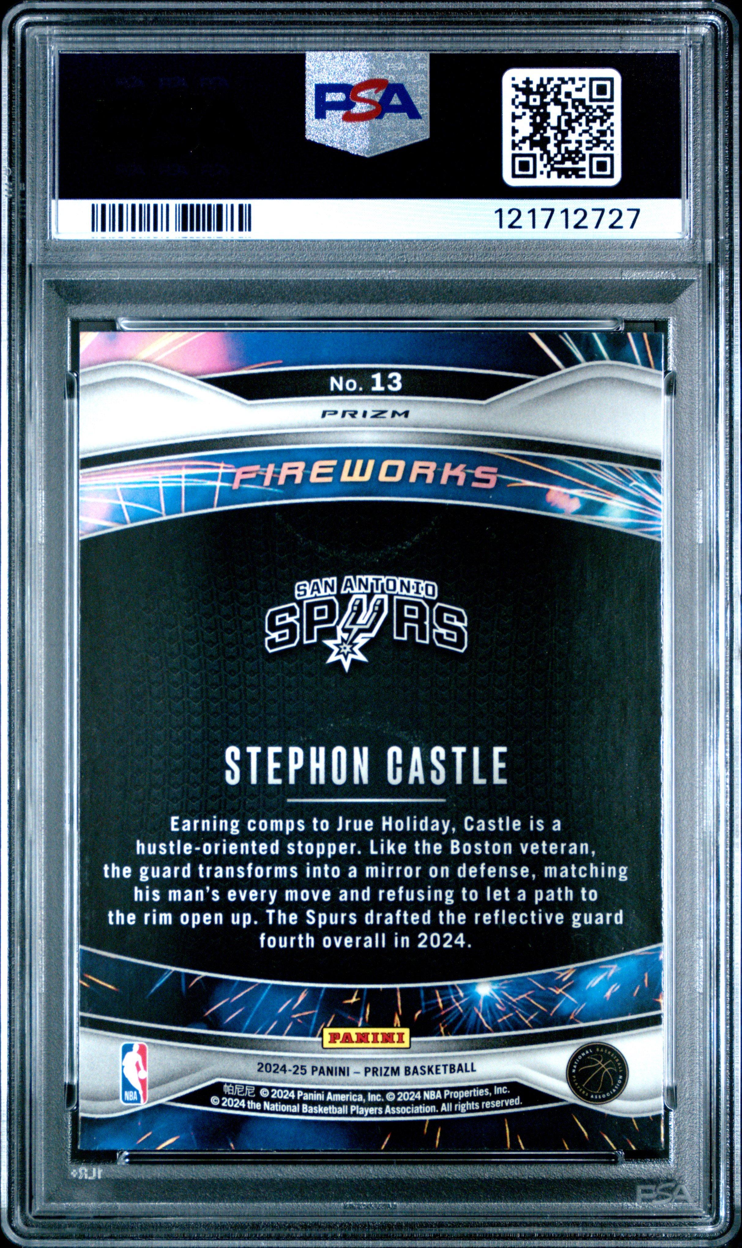 2024 Panini Prizm Fireworks 13 Stephon Castle Silver Prizm PSA 10