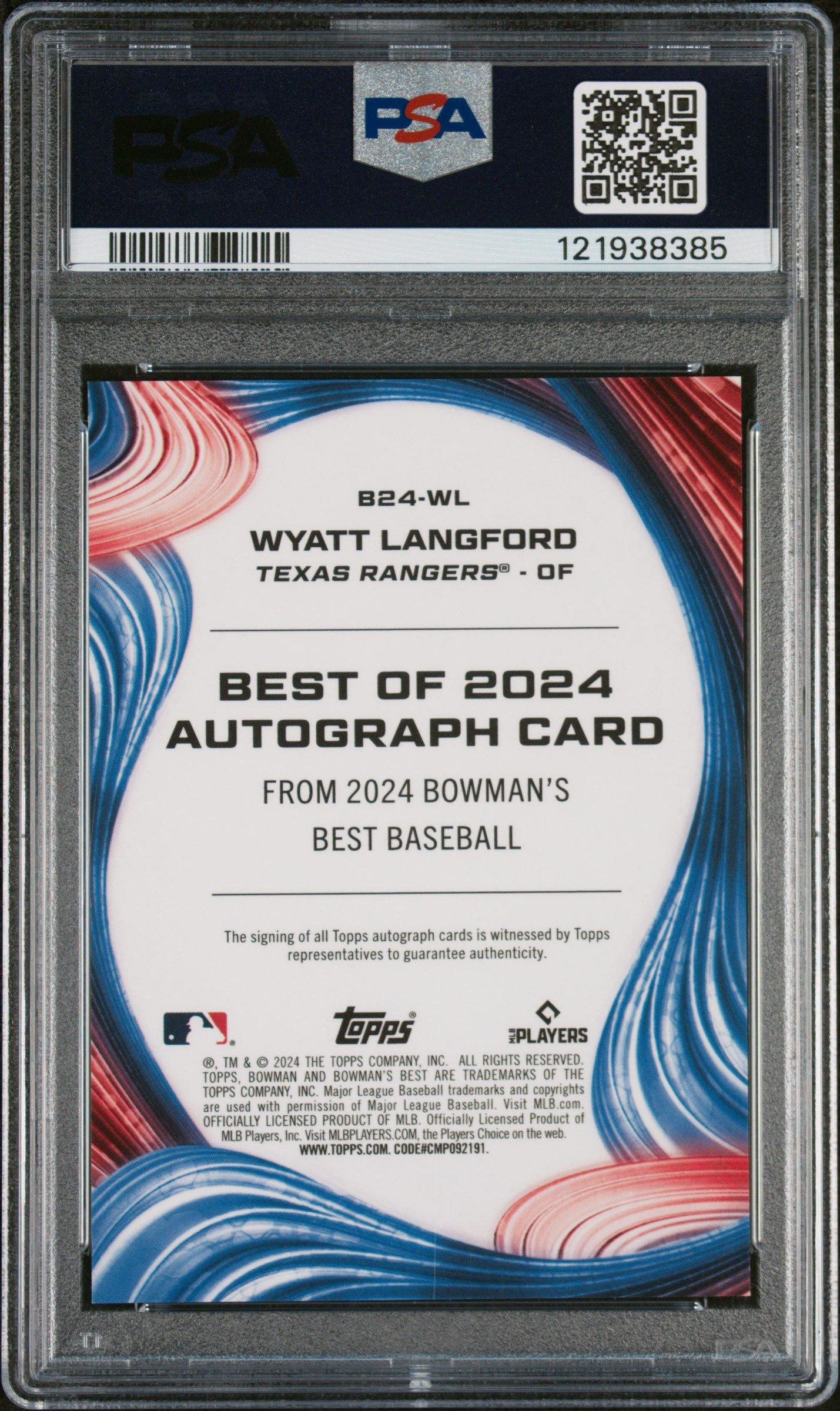 2024 Bowman's Best Best Of 2024 Autographs B24wl Wyatt Langford PSA 10