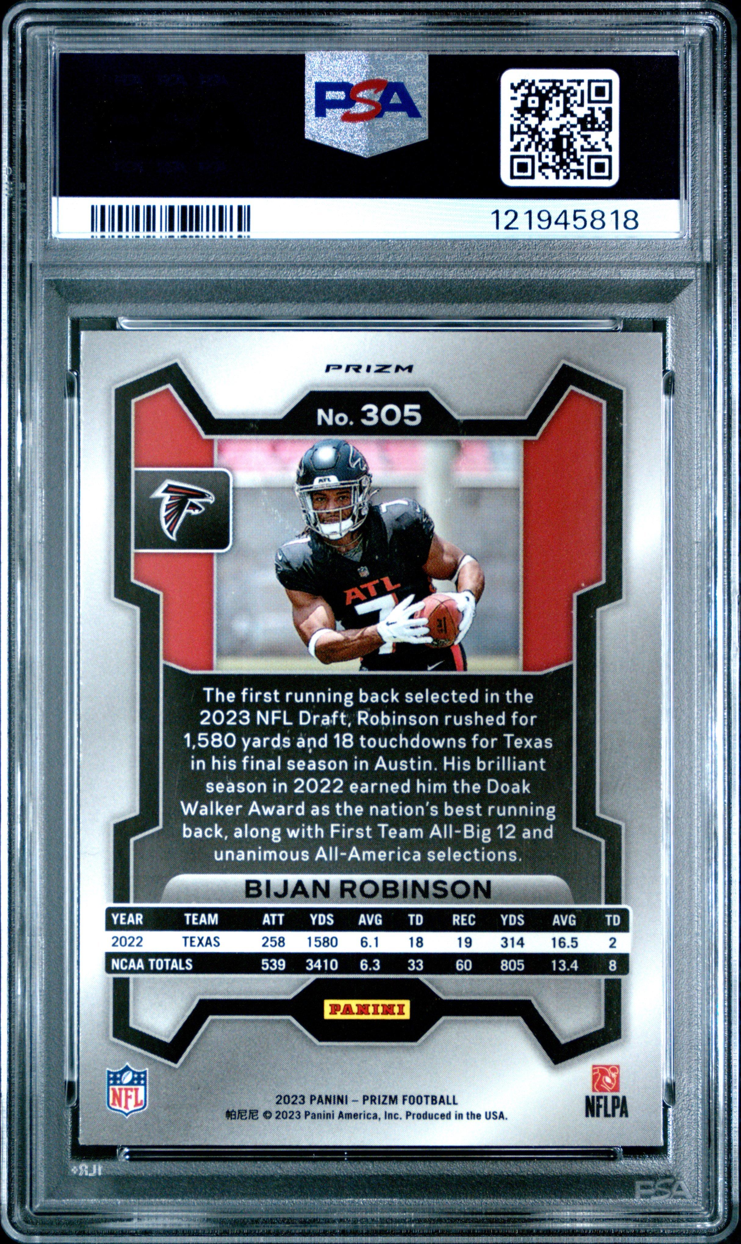 2023 Panini Prizm 305 Bijan Robinson Disco Prizm PSA 9