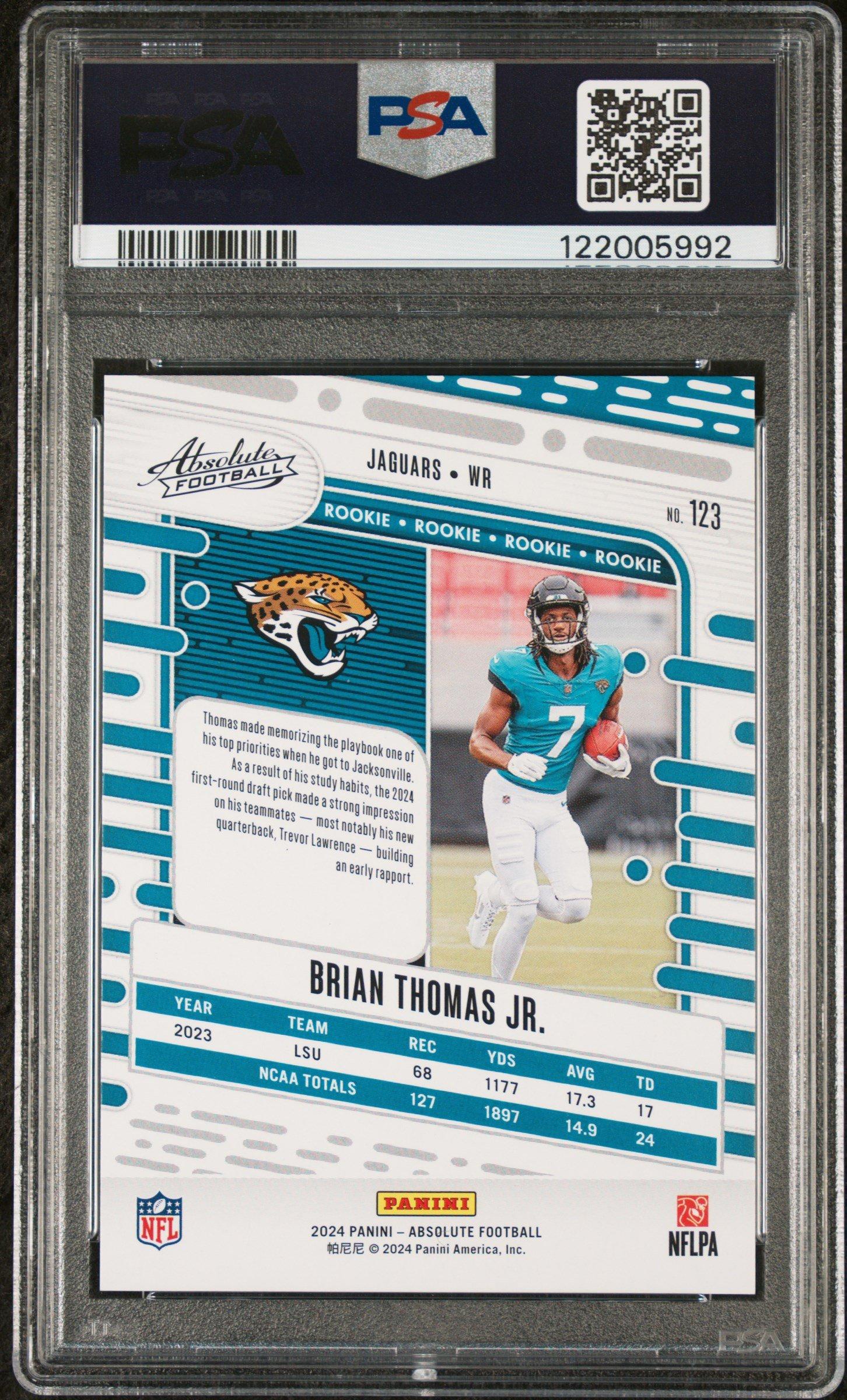2024 Panini Absolute 123 Brian Thomas Jr. Red Squares PSA 10